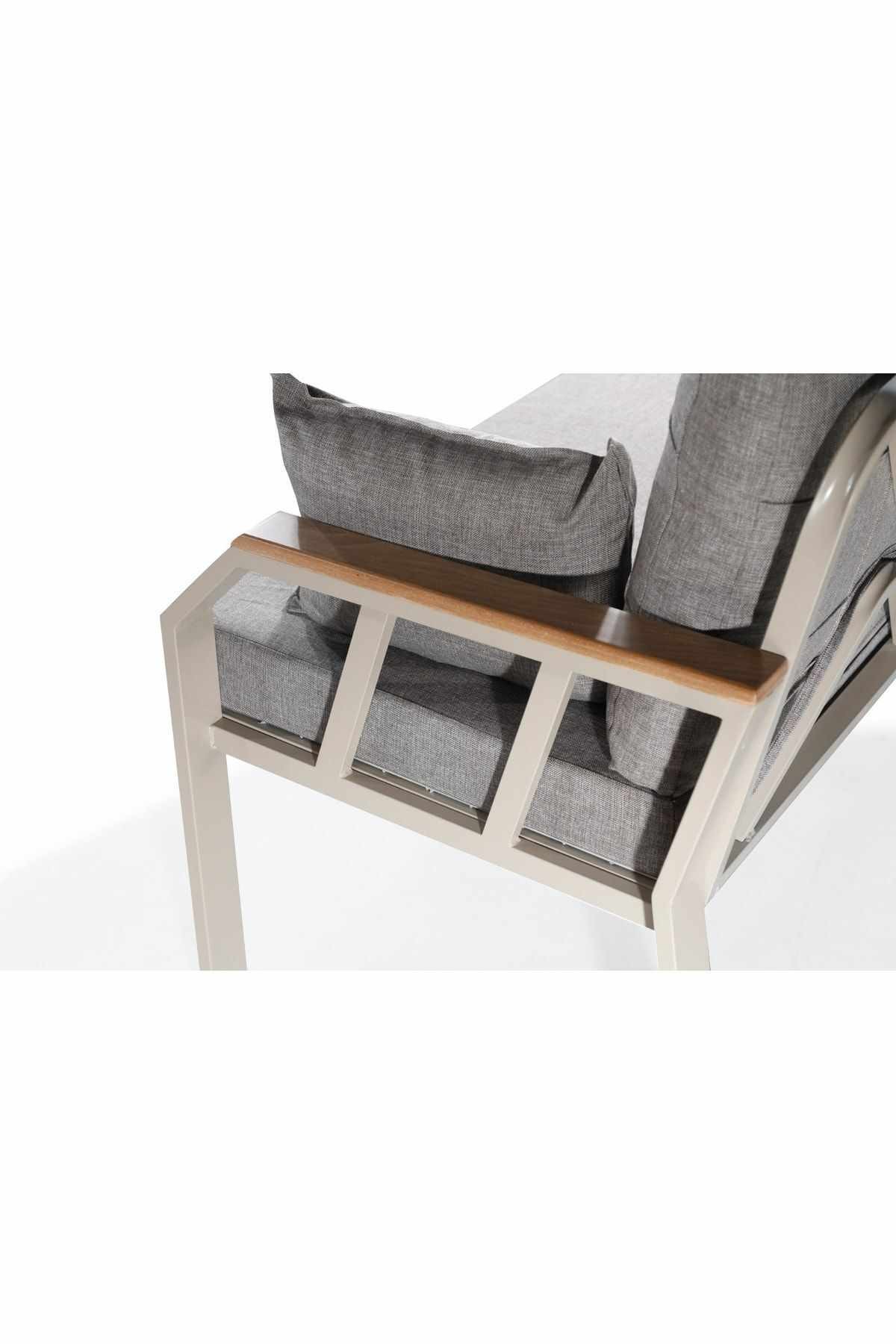 Set lounge gradina Nergiz 3+1+1 - Milky maro, 200 x 78 x 58 cm, metal, milky maro — imaginea 4