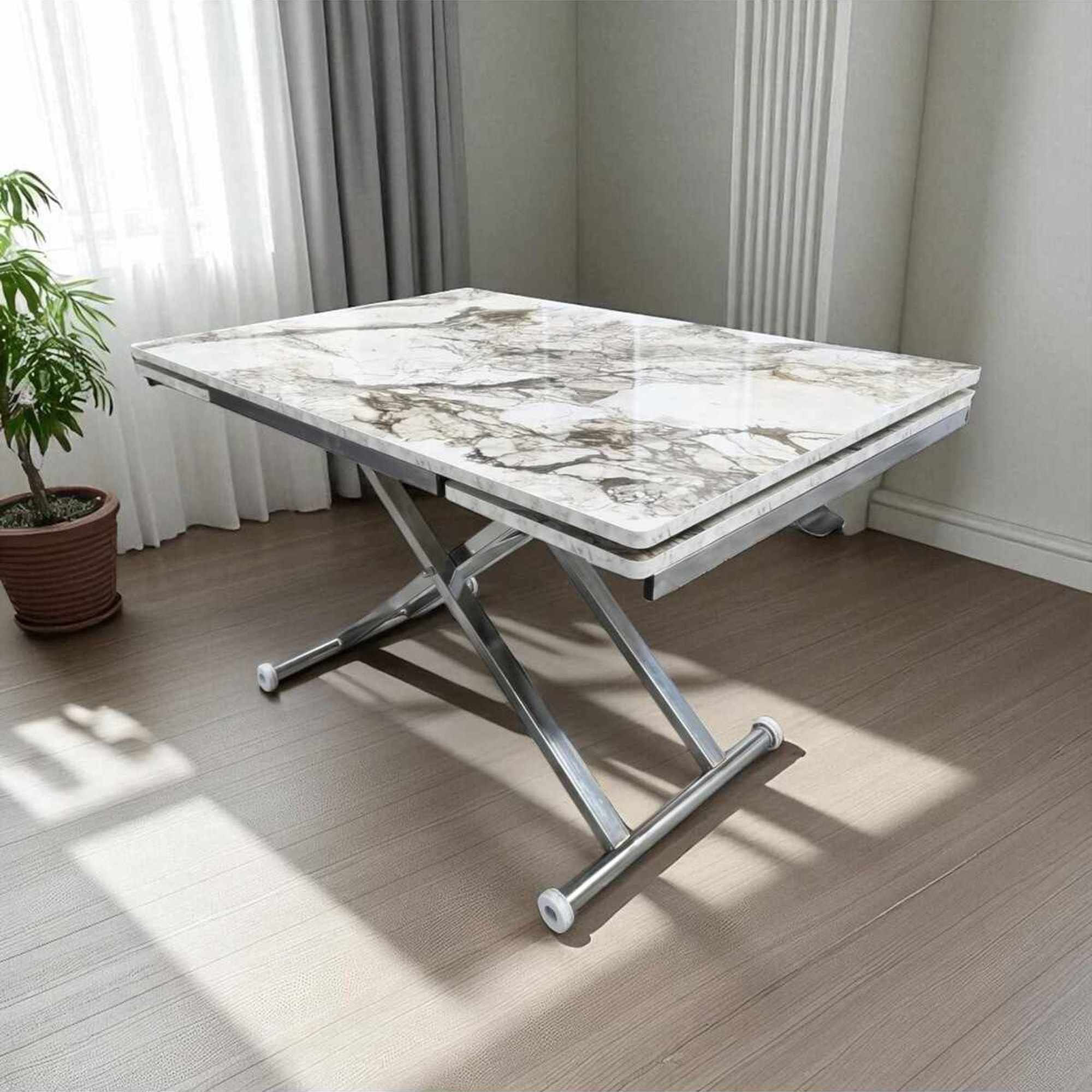Masa dining Yan, alb marmura crom, MDF, capacitate 125 kg, alb marble / crom — imaginea 2