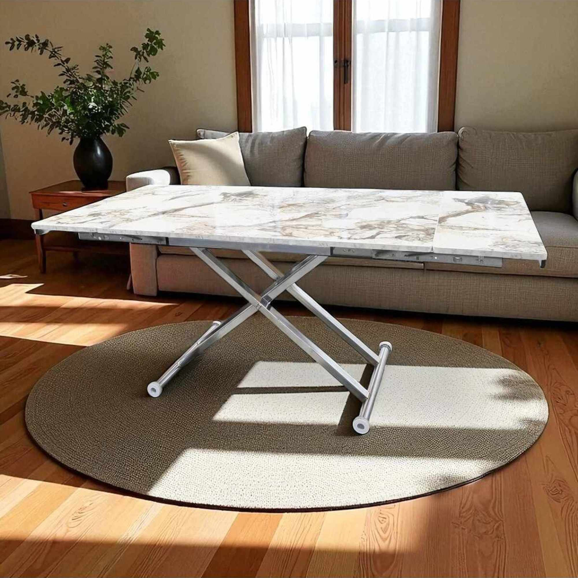 Masa dining Yan, alb marmura crom, MDF, capacitate 125 kg, alb marble / crom — imaginea 3