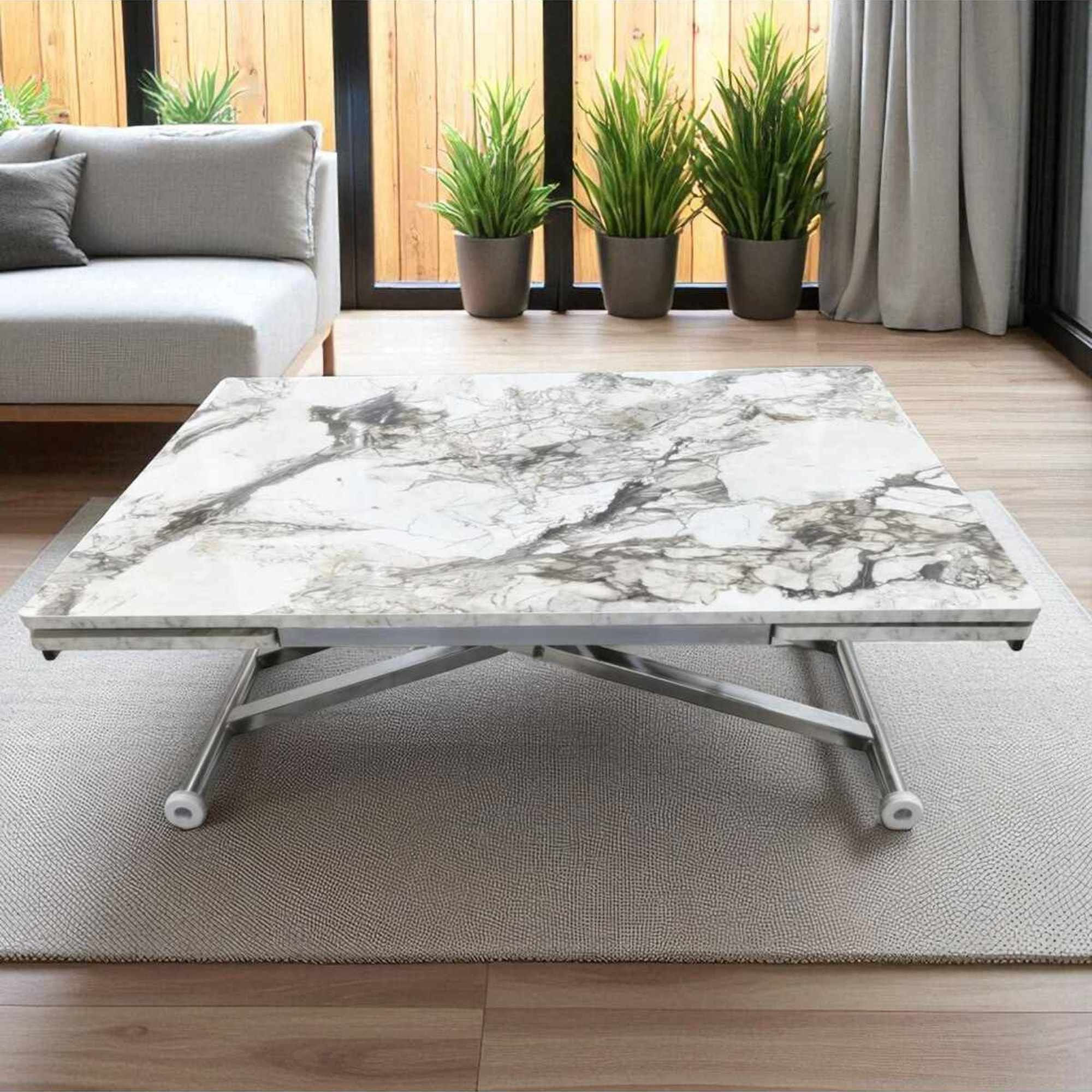 Masa dining Yan, alb marmura crom, MDF, capacitate 125 kg, alb marble / crom — imaginea 4