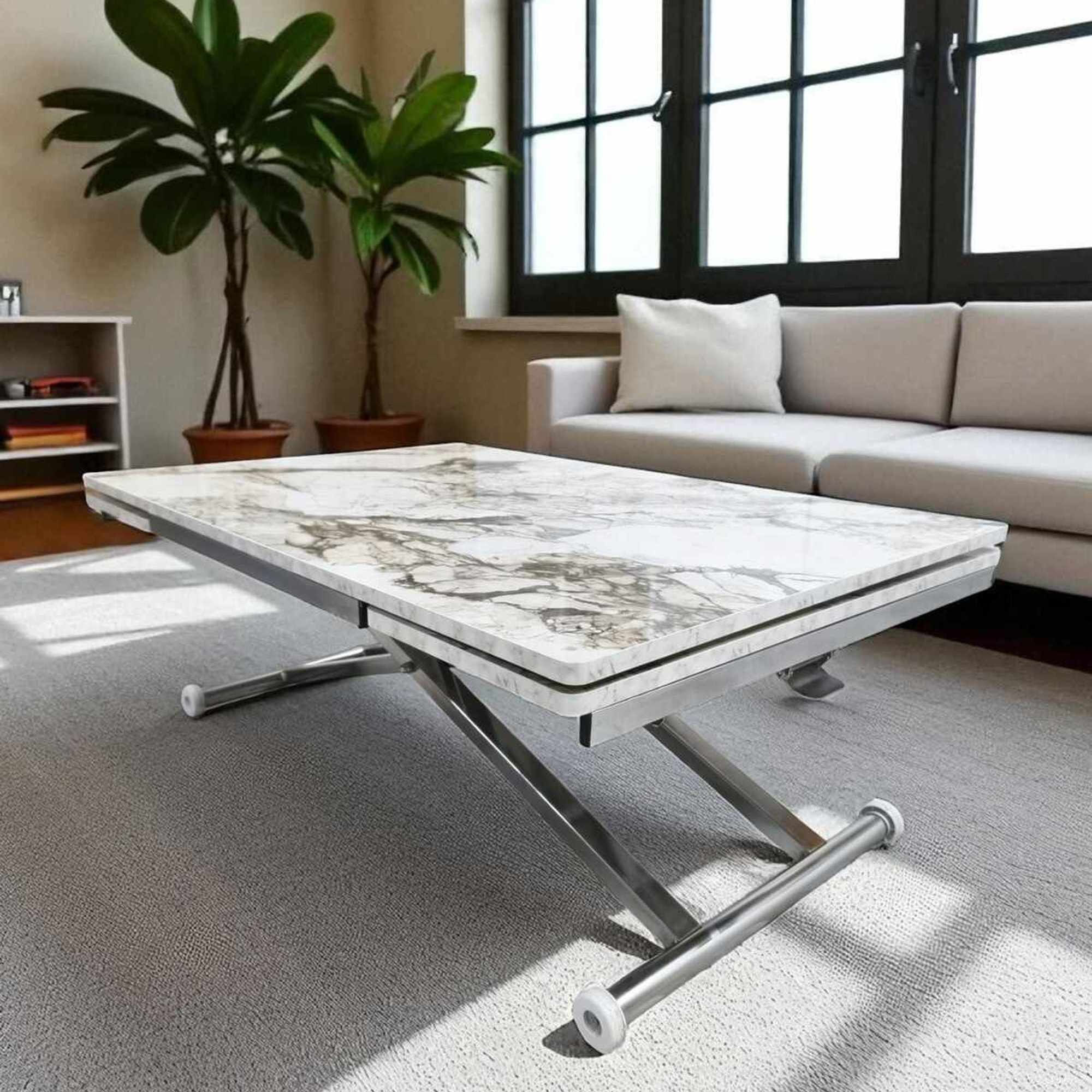 Masa dining Yan, alb marmura crom, MDF, capacitate 125 kg, alb marble / crom — imaginea 5