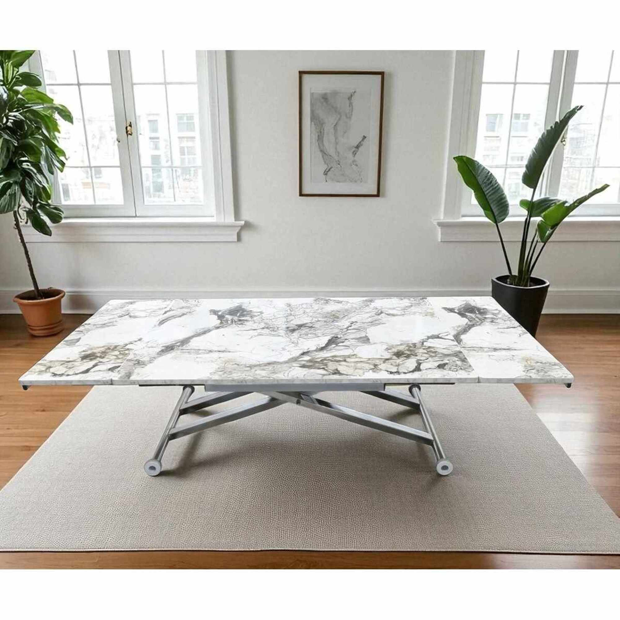 Masa dining Yan, alb marmura crom, MDF, capacitate 125 kg, alb marble / crom — imaginea 6