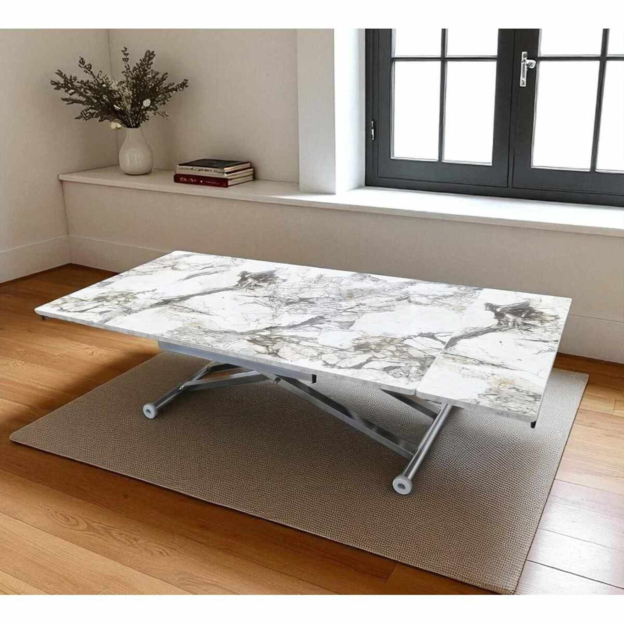 Masa dining Yan, alb marmura crom, MDF, capacitate 125 kg, alb marble / crom — imaginea 7