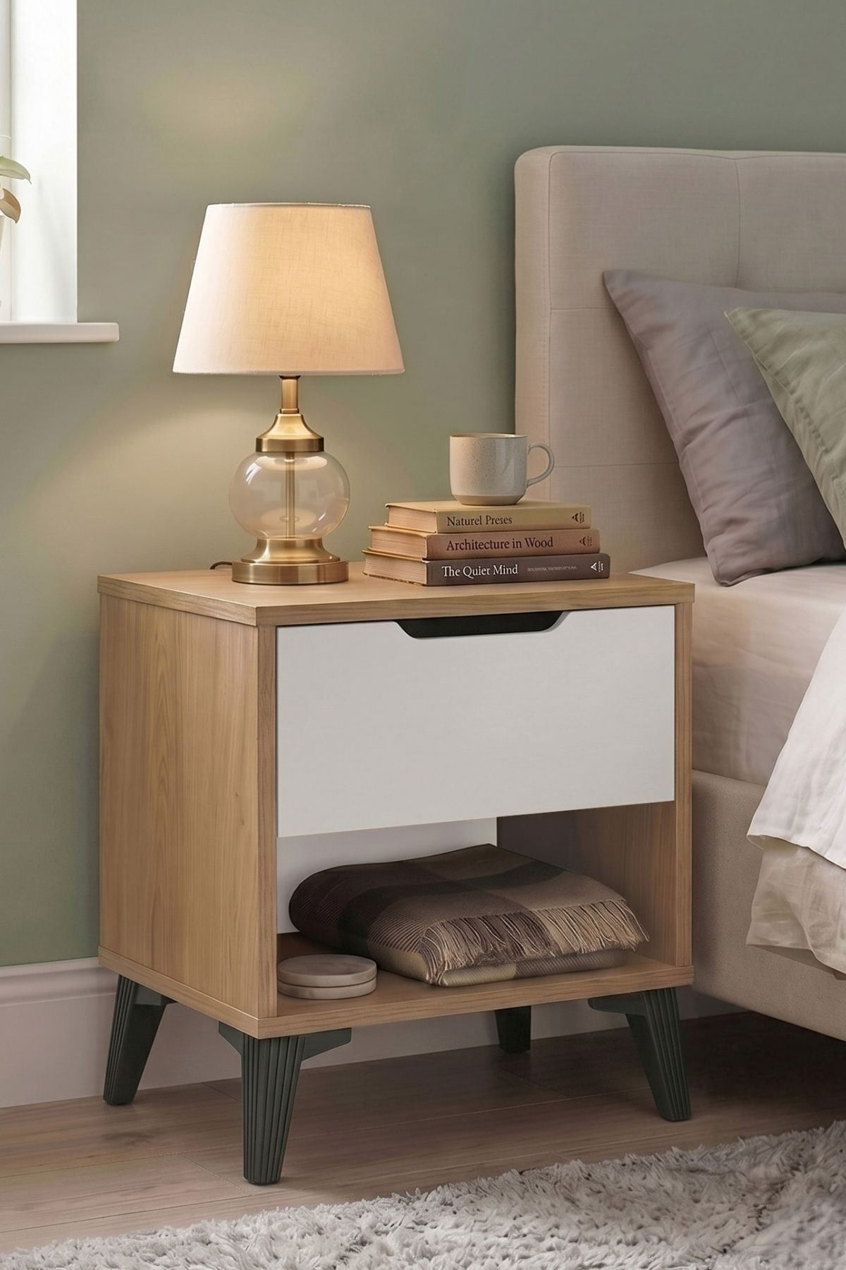 Noptiera Vel3-Sw, 44 x 52,2 x 34,4 cm, stejar alb, PAL melaminat — imaginea 5