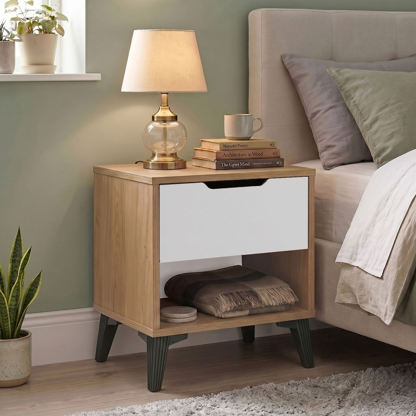 Noptiera Vel3-Sw, 44 x 52,2 x 34,4 cm, stejar alb, PAL melaminat — imaginea 6