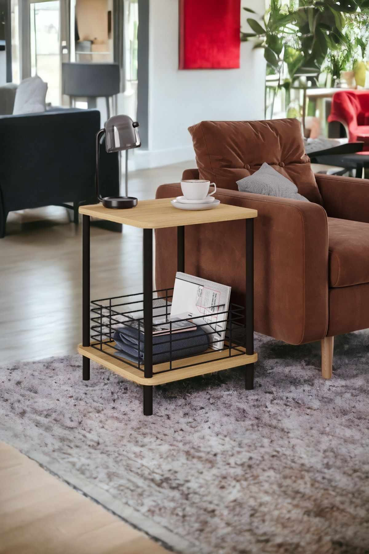 Masuta laterala Hsck-02, 45 x 58 x 38 cm, stejar safir, PAL melaminat — imaginea 3
