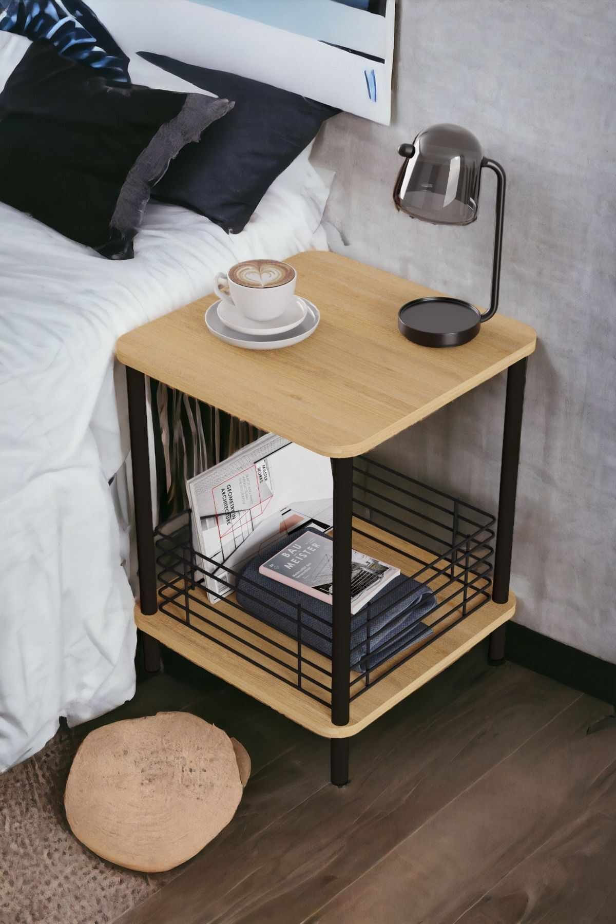 Masuta laterala Hsck-02, 45 x 58 x 38 cm, stejar safir, PAL melaminat — imaginea 5