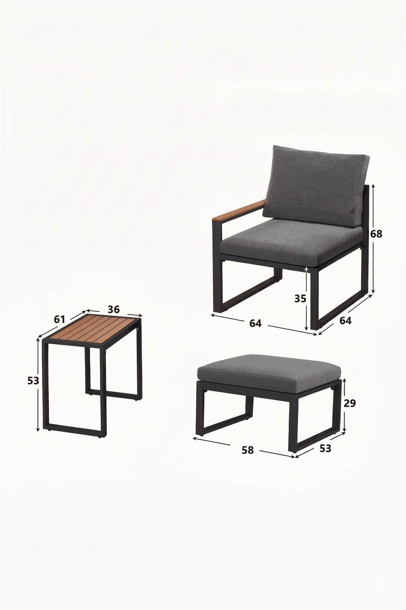 Set lounge gradina Multilounge Garden, 64 x 68 x 64 cm, gri, metal — imaginea 3
