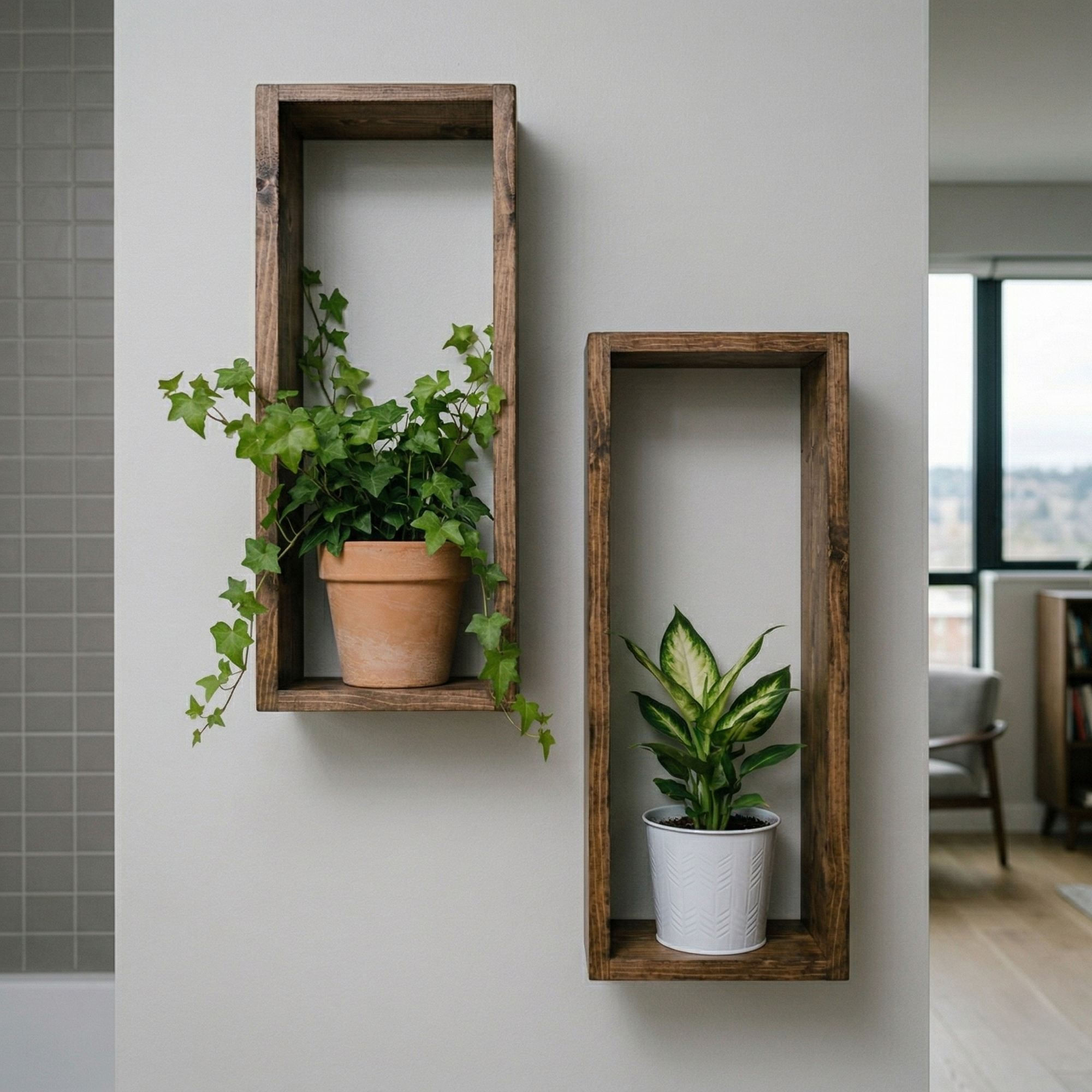 Raft decorativ de perete din lemn R-Raf320, 15 x 40 x 7 cm, lemn natur, lemn, design modern — imaginea 2