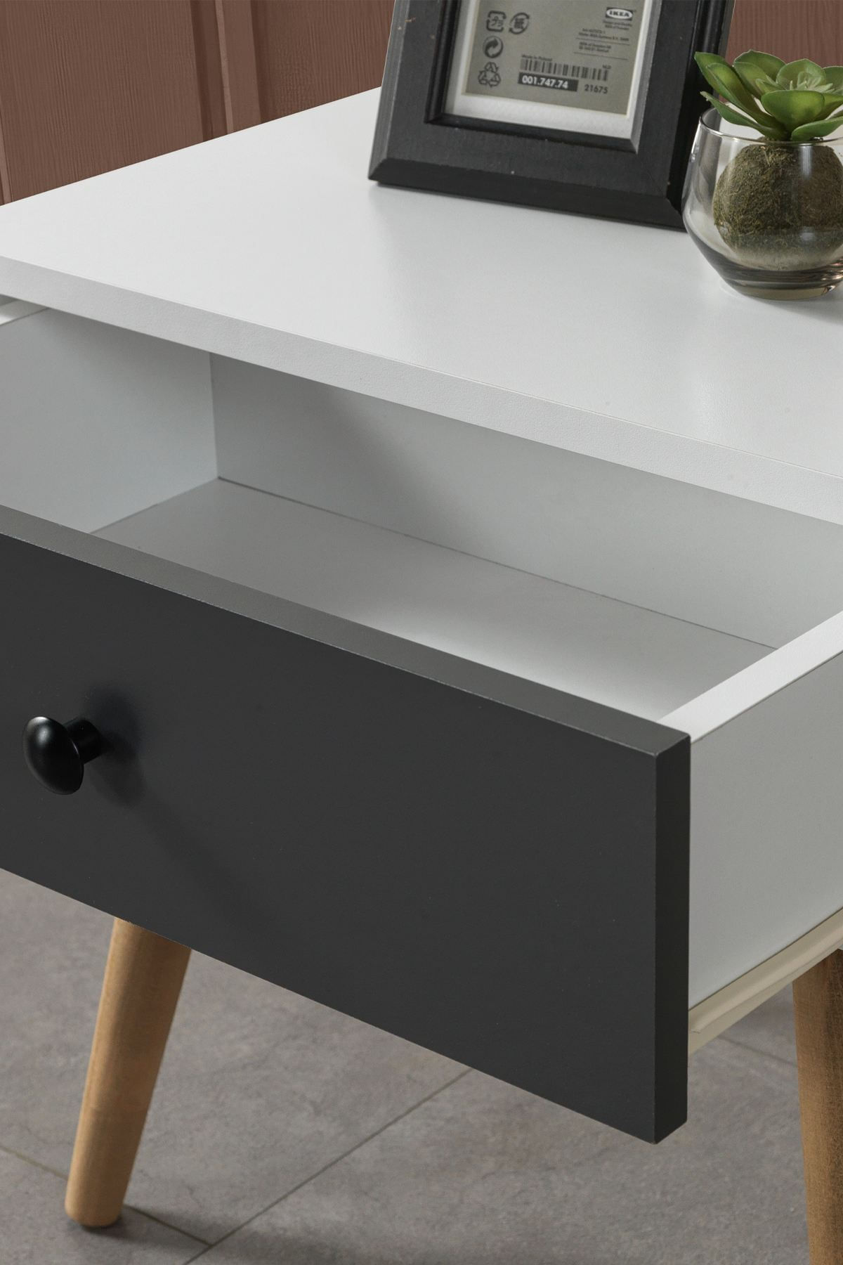 Noptiera Vita 5102, 55 x 49 x 55 cm, alb antracit, PAL melaminat — imaginea 3
