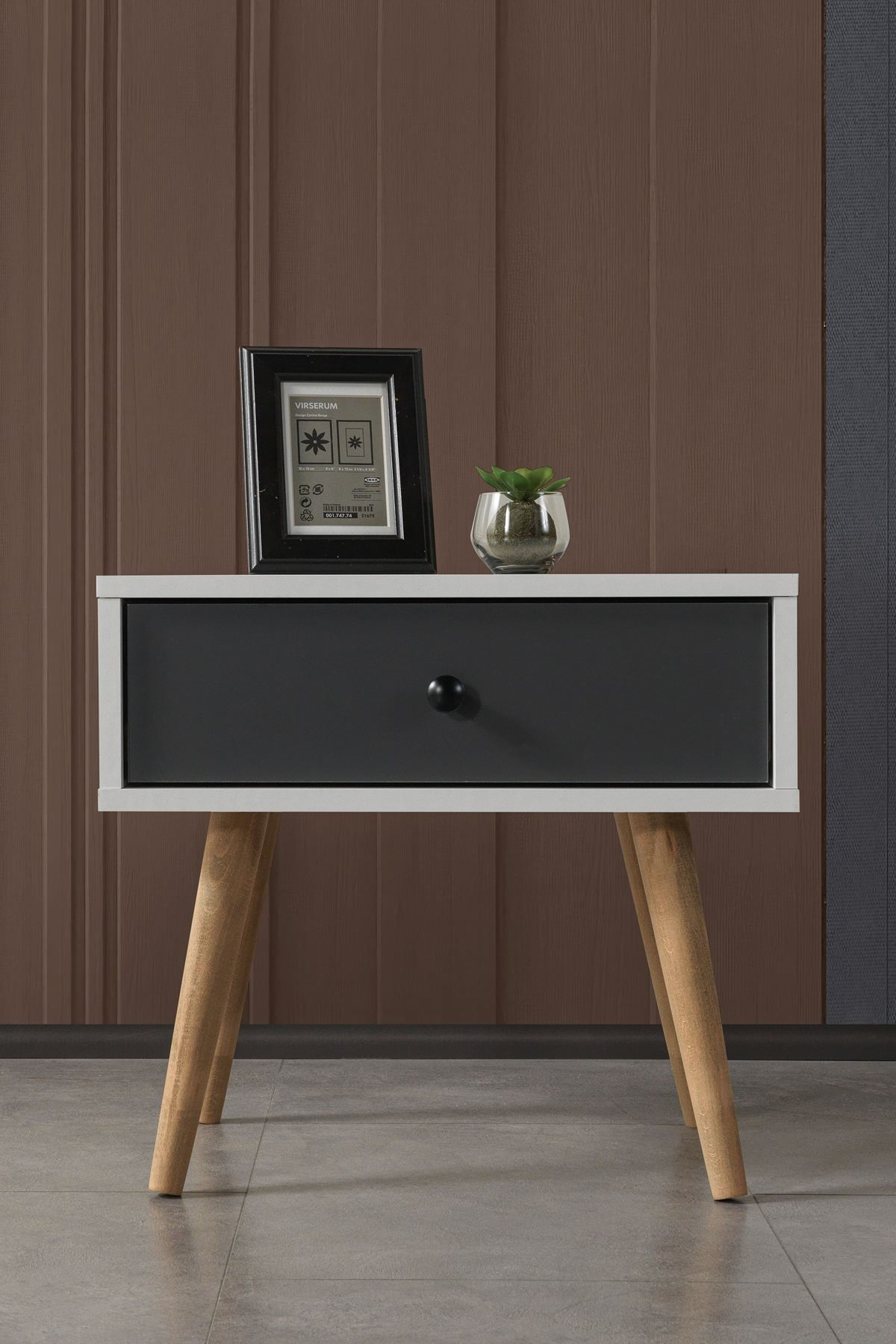 Noptiera Vita 5102, 55 x 49 x 55 cm, alb antracit, PAL melaminat — imaginea 4