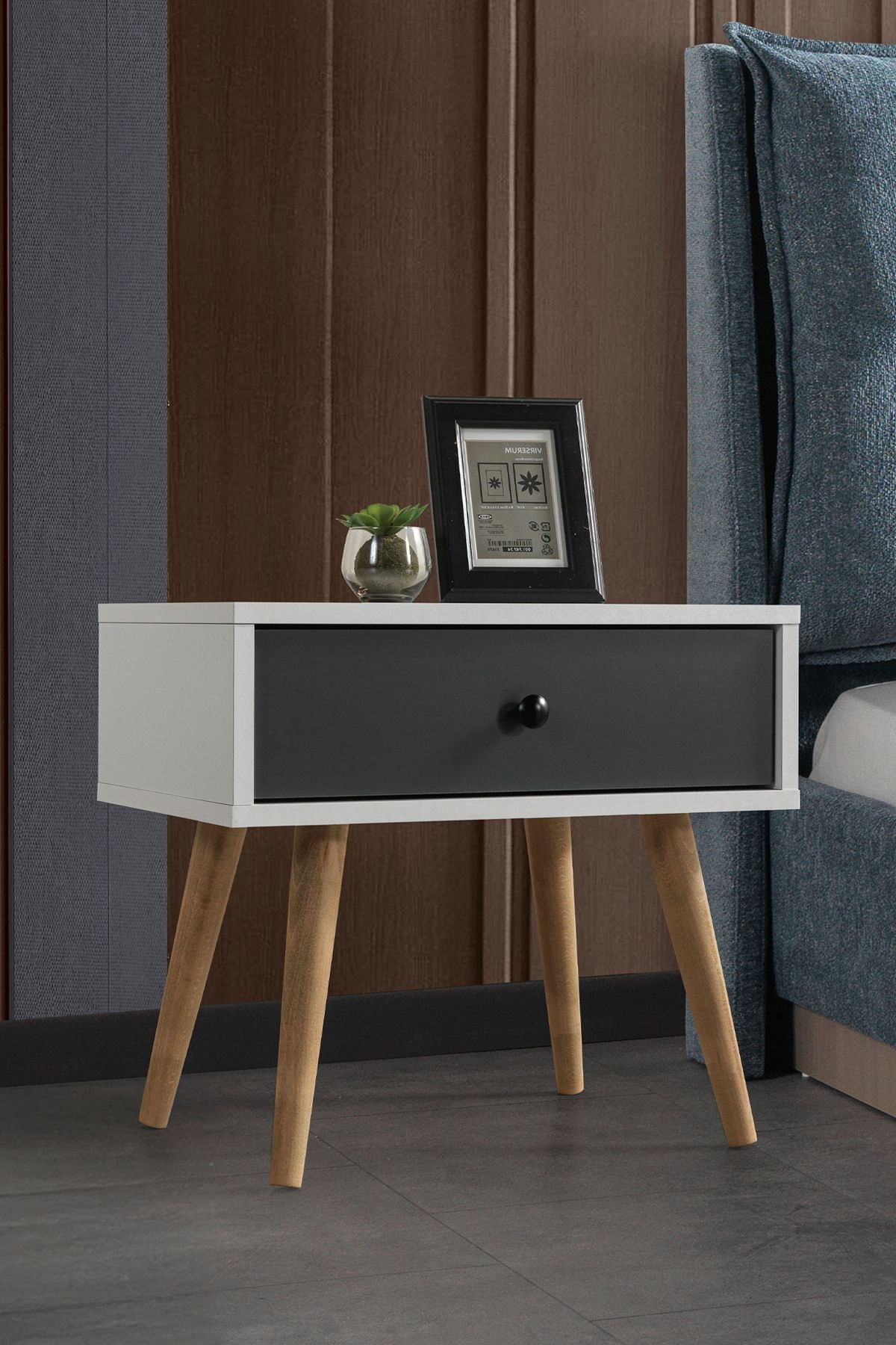 Noptiera Vita 5102, 55 x 49 x 55 cm, alb antracit, PAL melaminat — imaginea 6