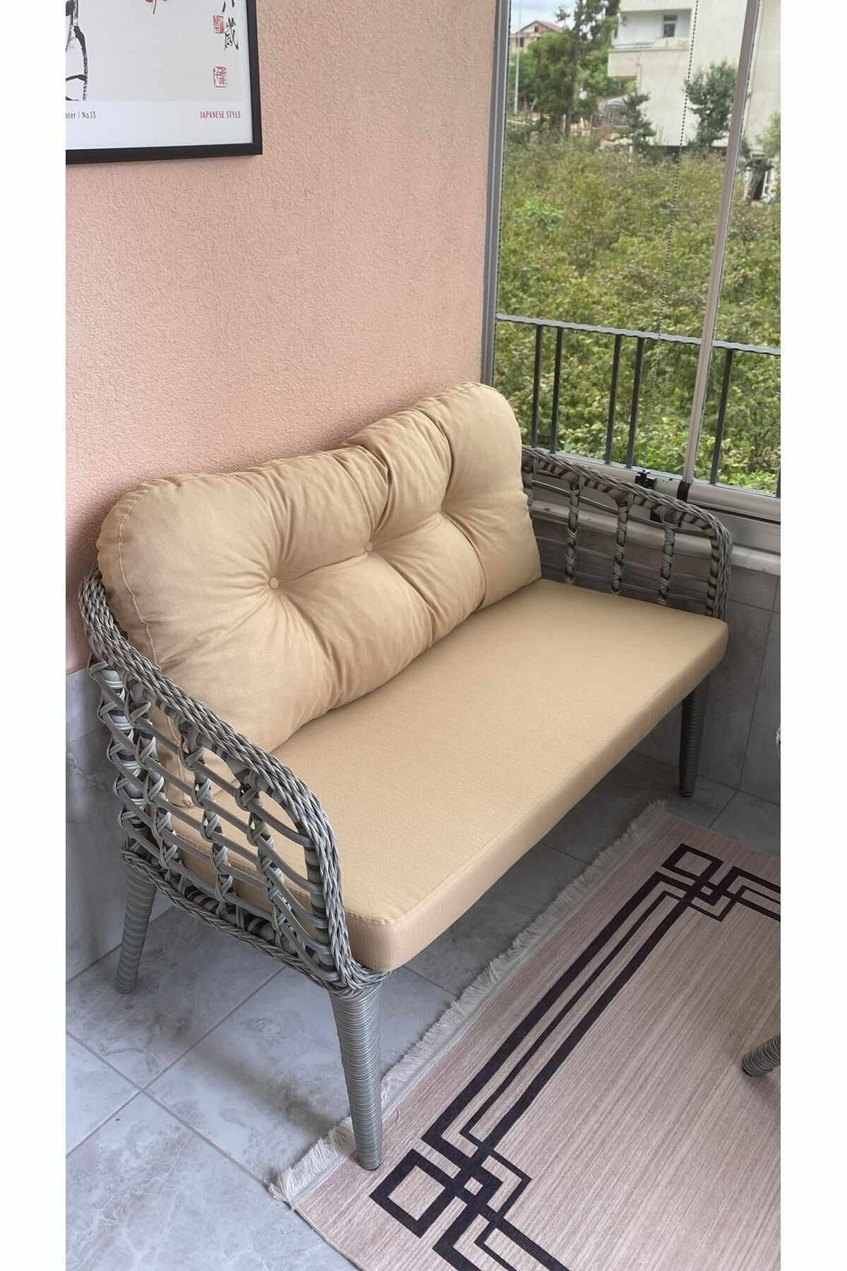 Set lounge gradina Manolya - Beige, gri, 120 x 78 x 56 cm, bej / gri — imaginea 2