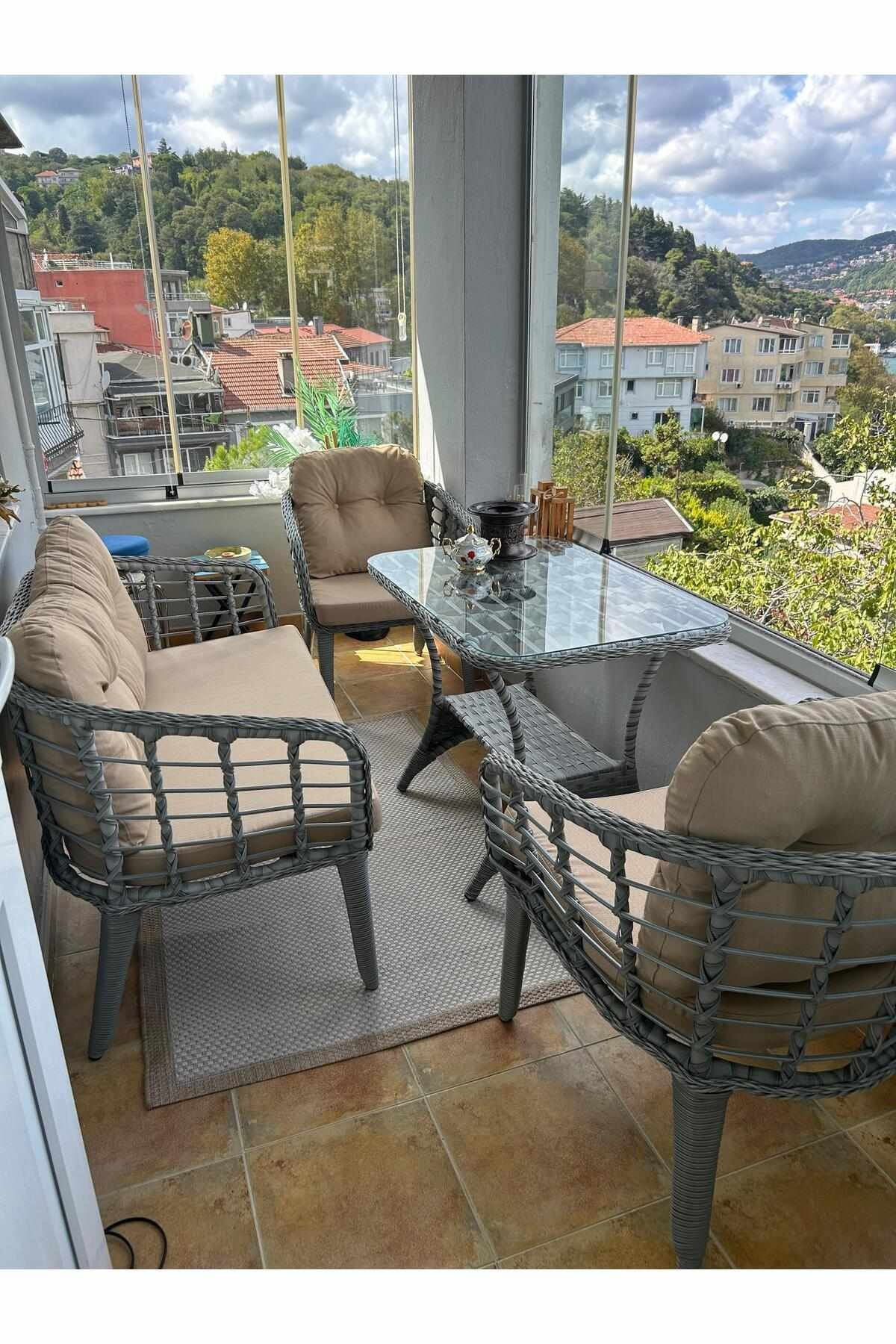 Set lounge gradina Manolya - Beige, gri, 120 x 78 x 56 cm, bej / gri — imaginea 4
