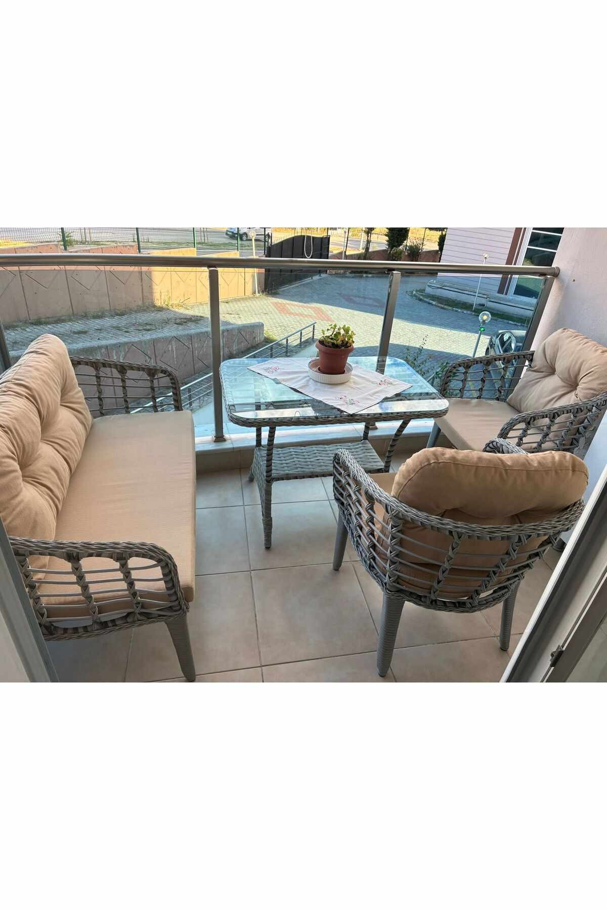 Set lounge gradina Manolya - Beige, gri, 120 x 78 x 56 cm, bej / gri — imaginea 6