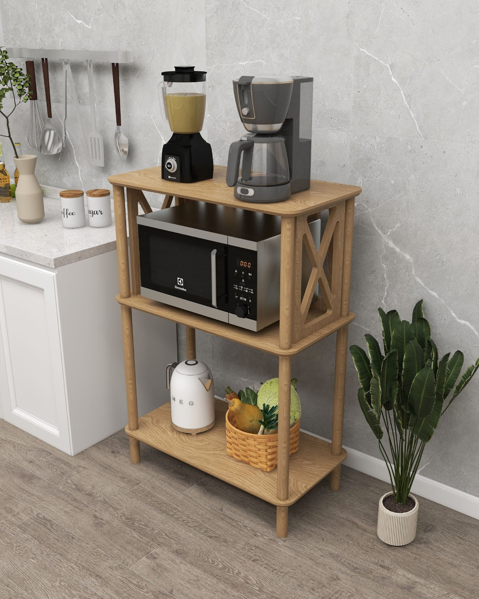 Raft multifunctional Arona, 73 x 102 x 38 cm, stejar, MDF, capacitate 15 kg — imaginea 3