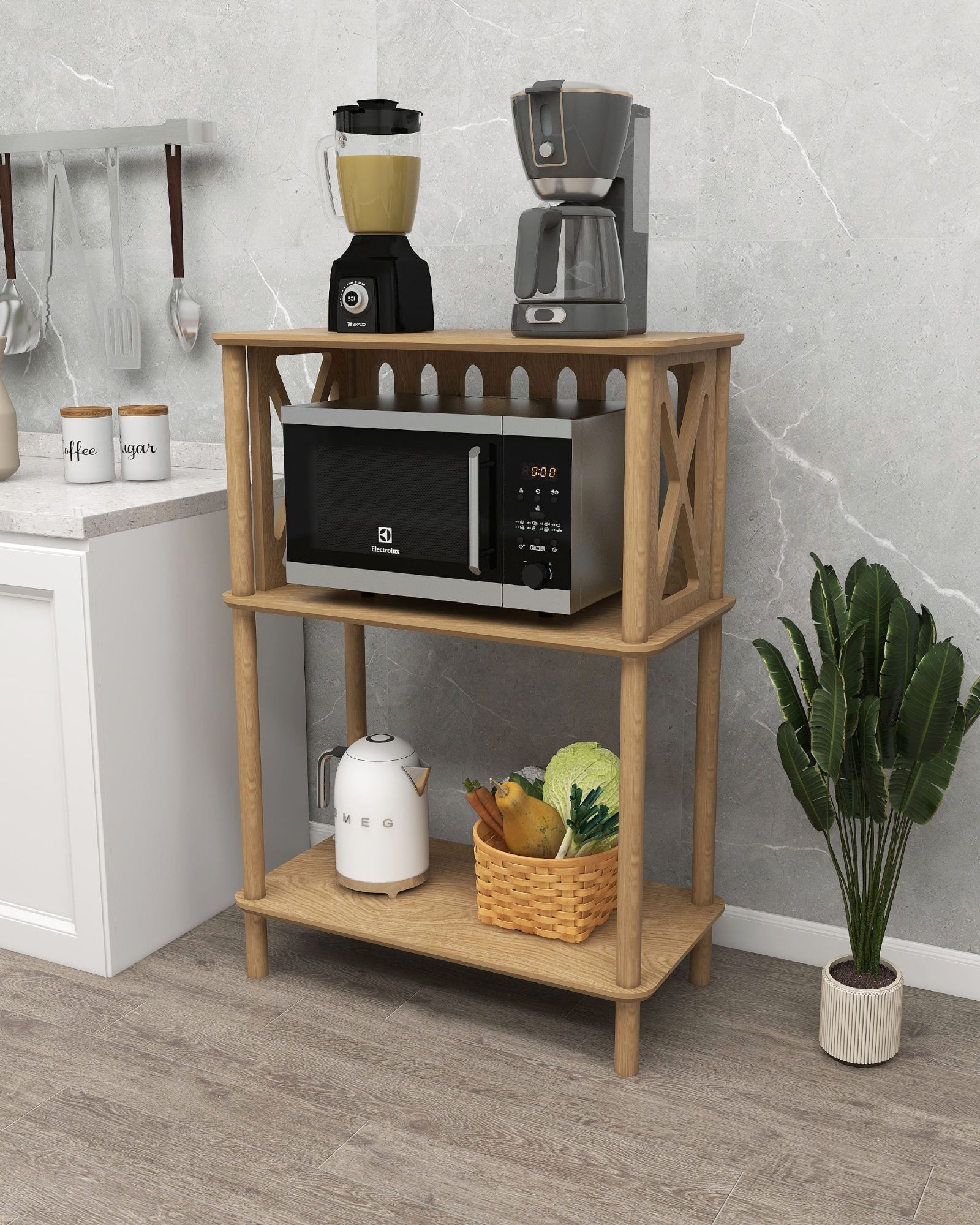 Raft multifunctional Arona, 73 x 102 x 38 cm, stejar, MDF, capacitate 15 kg — imaginea 5