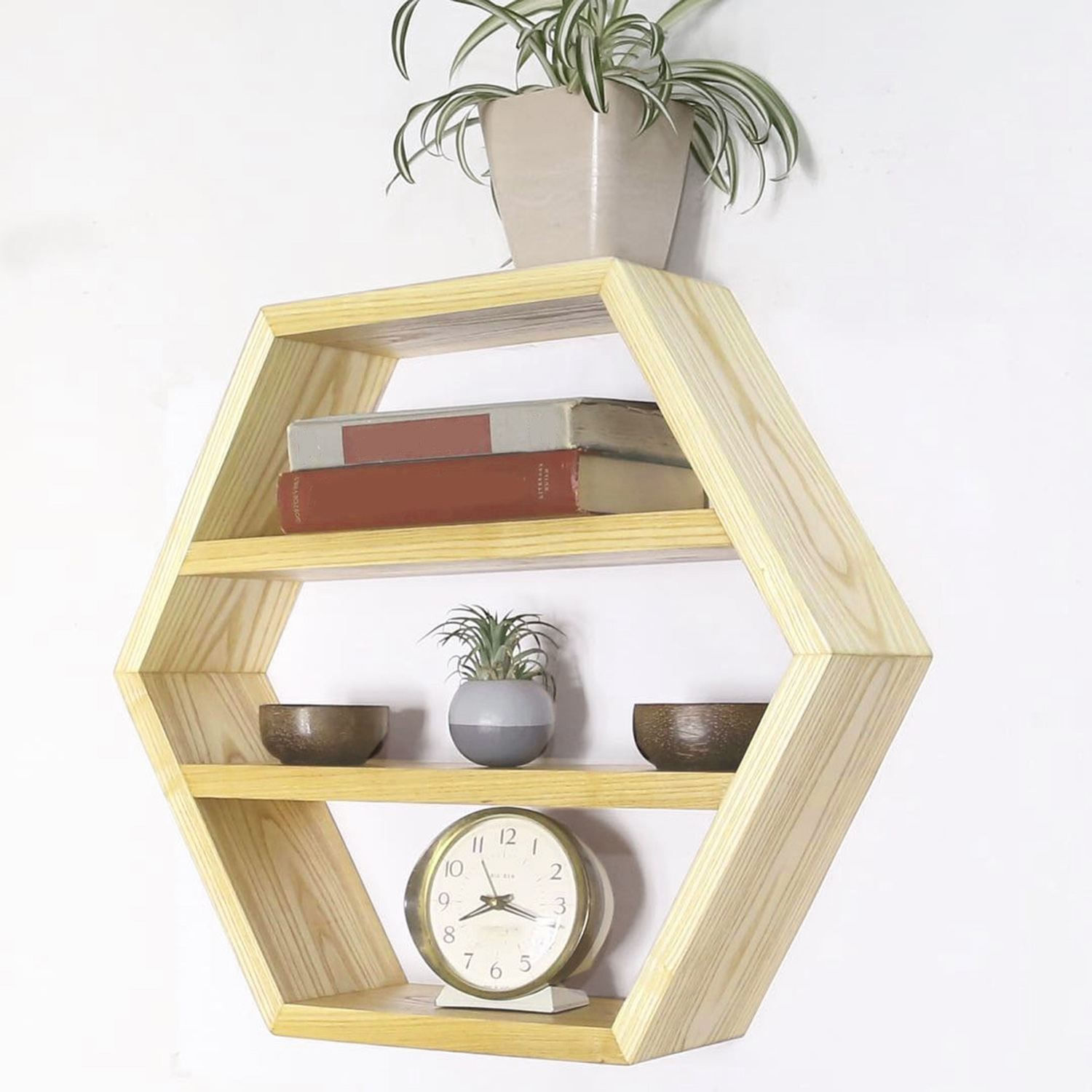 Raft decorativ de perete din lemn Raf328, 60 x 51 x 14 cm, lemn natur, lemn, design modern — imaginea 3