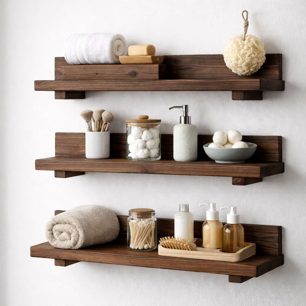 Raft decorativ de perete din lemn Raf318, 60 x 7 x 14 cm, lemn natur, lemn, design modern — imaginea 3