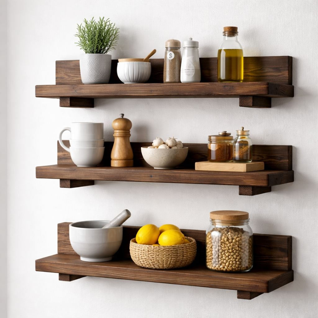 Raft decorativ de perete din lemn Raf318, 60 x 7 x 14 cm, lemn natur, lemn, design modern — imaginea 4