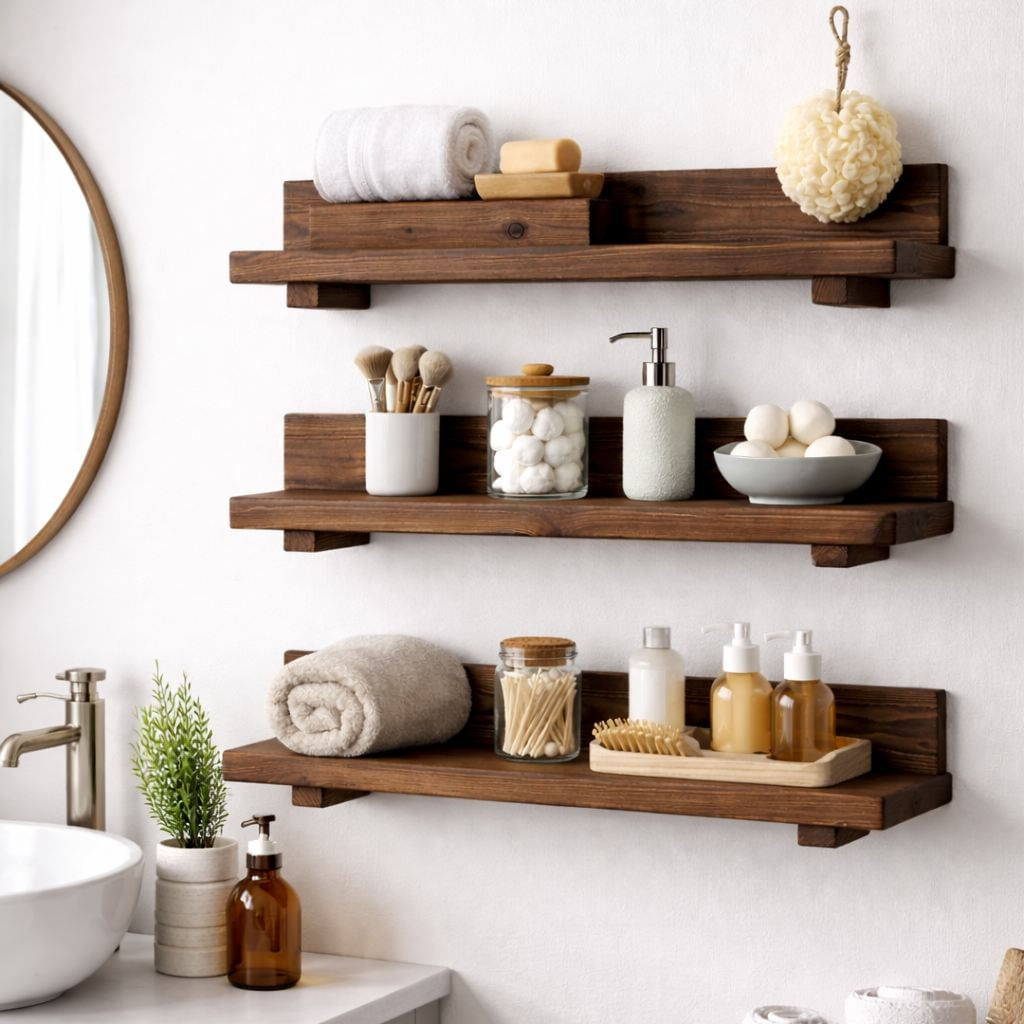Raft decorativ de perete din lemn Raf318, 60 x 7 x 14 cm, lemn natur, lemn, design modern — imaginea 5