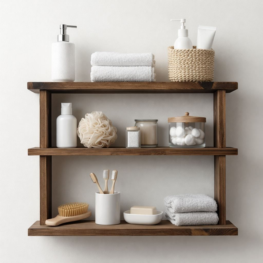 Raft decorativ de perete din lemn Raf315, 40 x 50 x 14 cm, lemn natur, lemn, design modern — imaginea 4