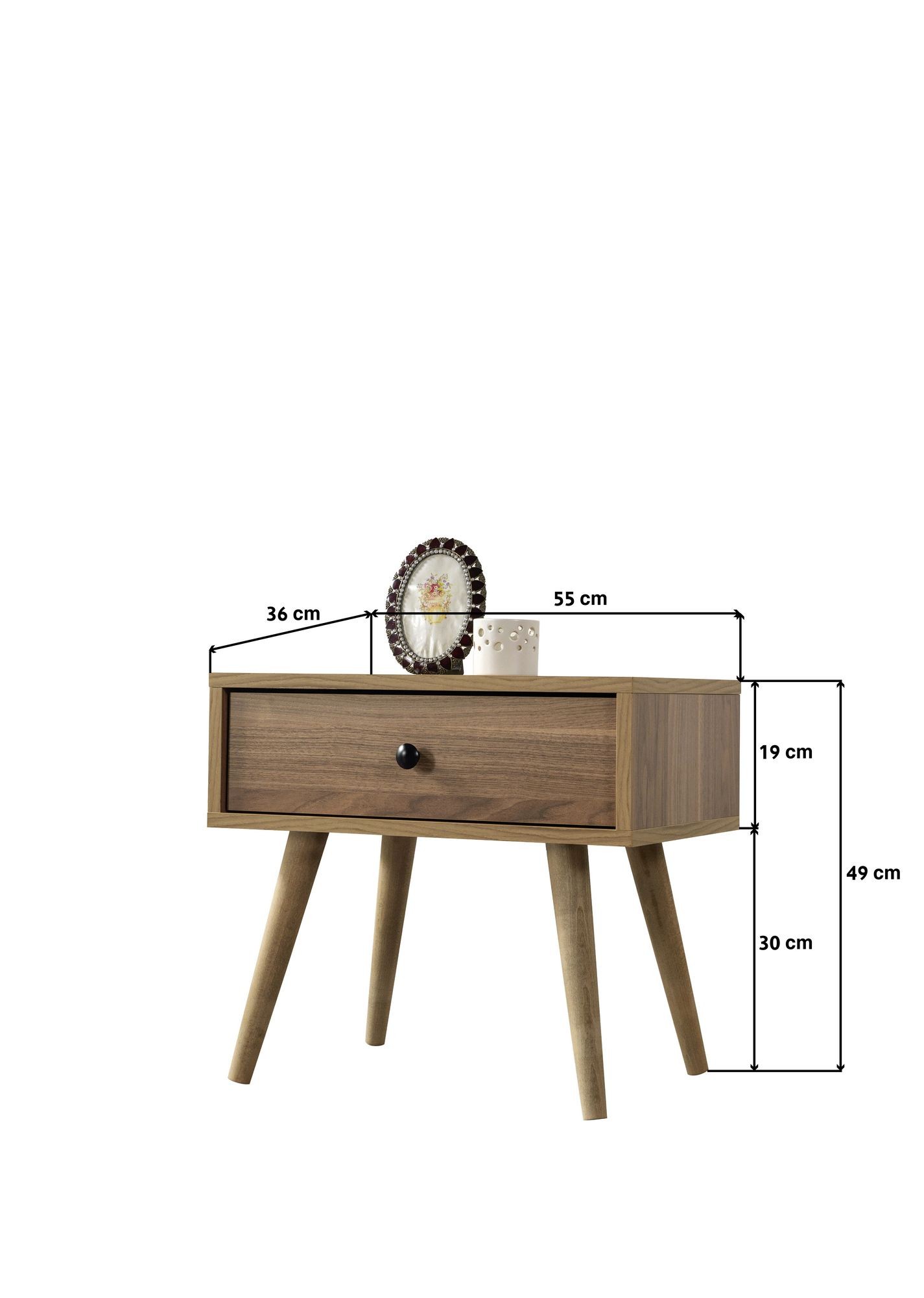 Noptiera Vita 5105, 55 x 49 x 55 cm, nuc, PAL melaminat — imaginea 2