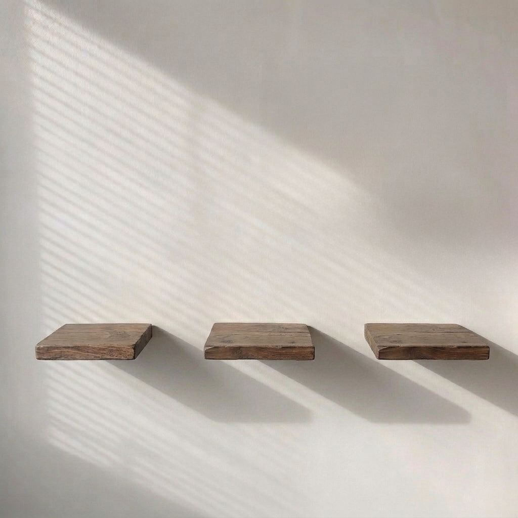 Raft decorativ de perete din lemn R-Raf326, 14 x 2 x 14 cm, lemn natur, lemn, design modern — imaginea 4