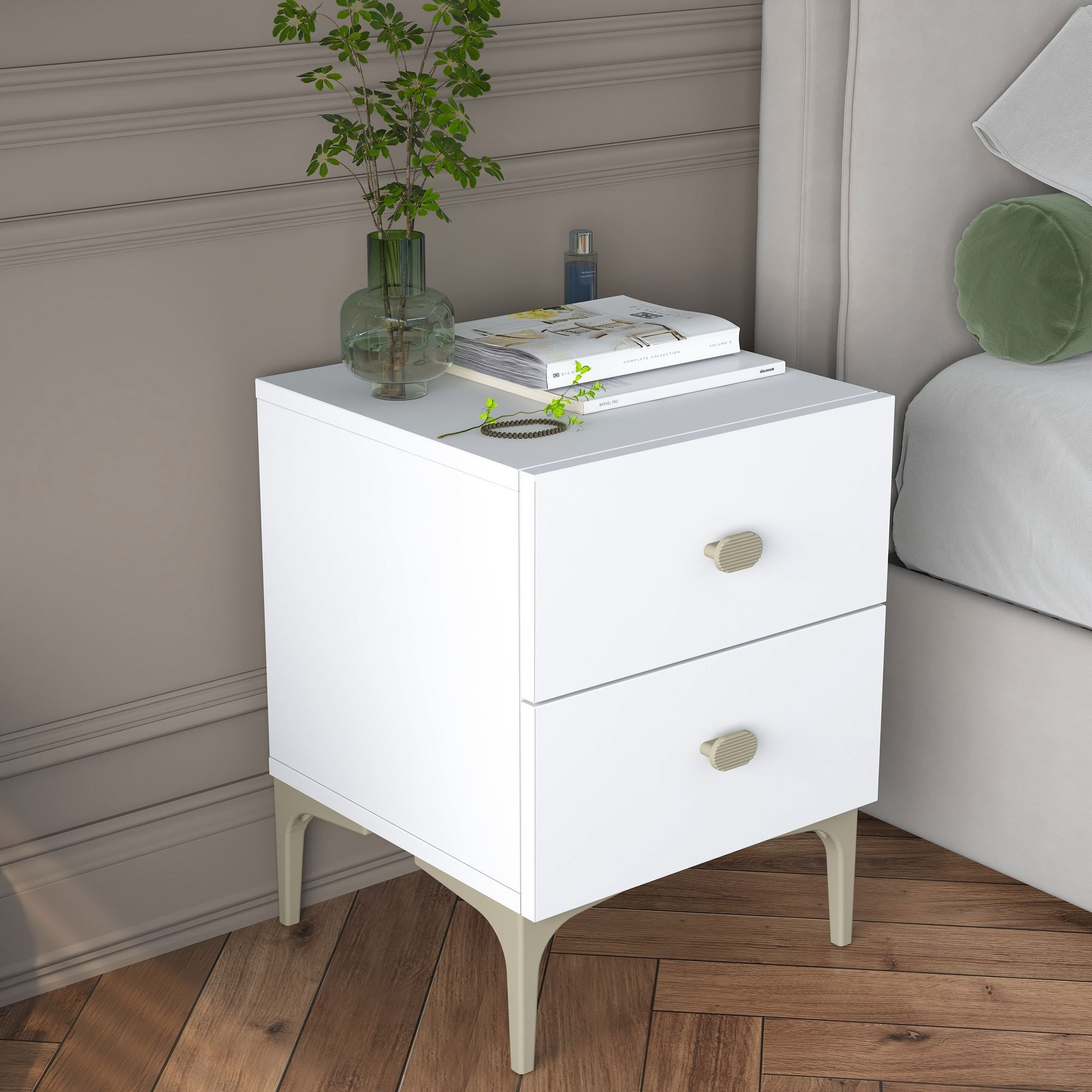 Noptiera BD110, 39,6 x 53,7 x 37,5 cm, alb, PAL, fixare pe perete — imaginea 2