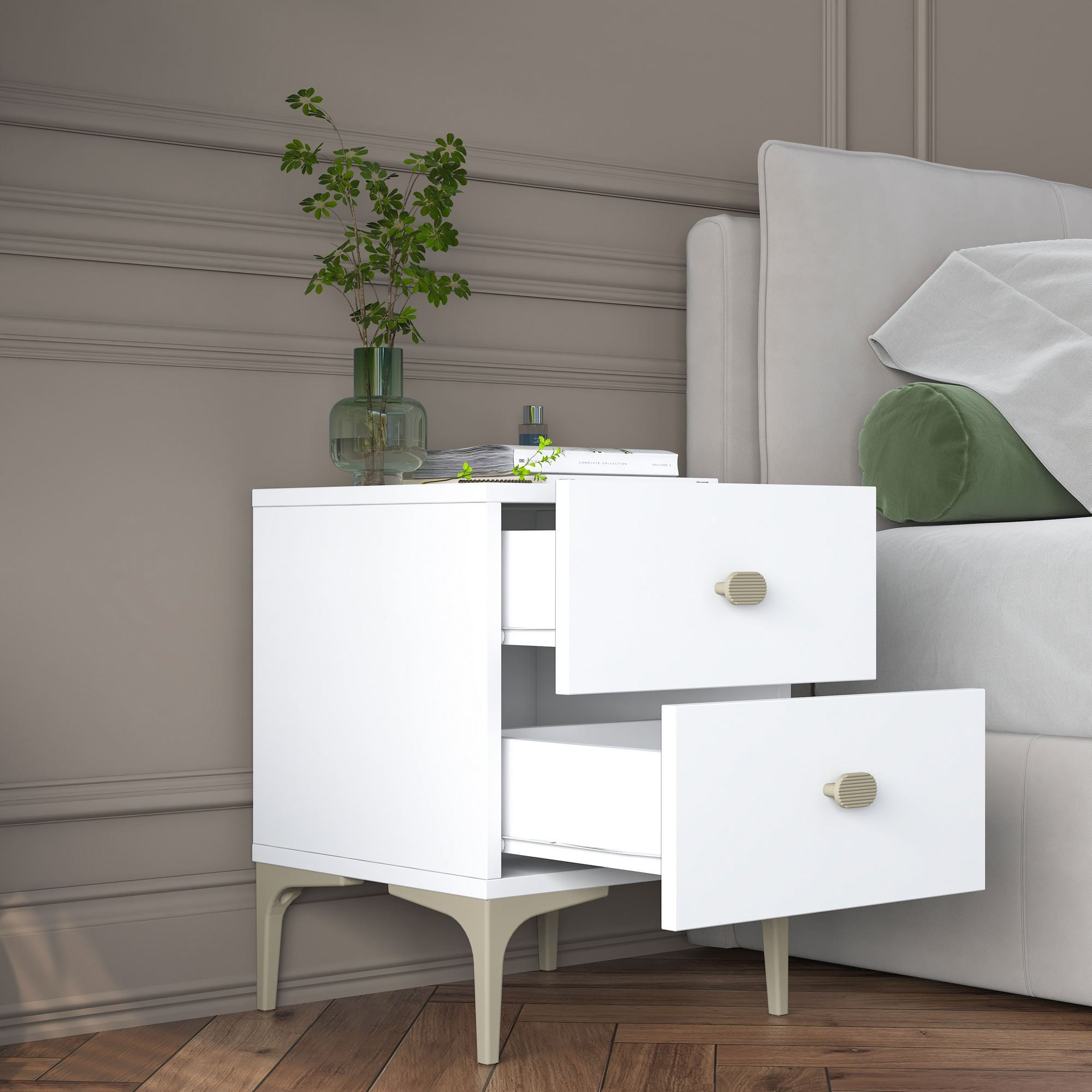 Noptiera BD110, 39,6 x 53,7 x 37,5 cm, alb, PAL, fixare pe perete — imaginea 7