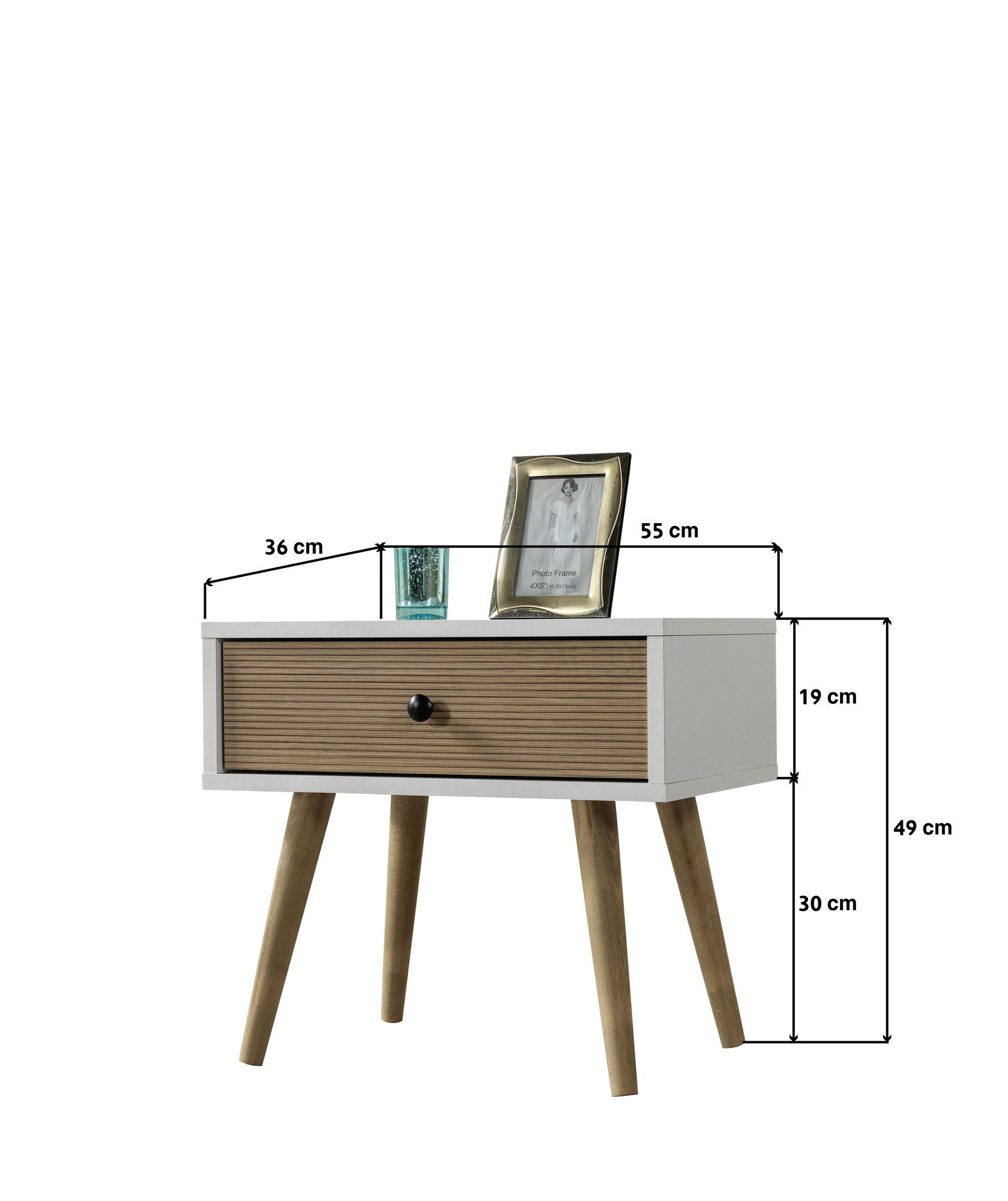 Noptiera Vita 5103, 55 x 49 x 55 cm, alb nuc, PAL melaminat — imaginea 2