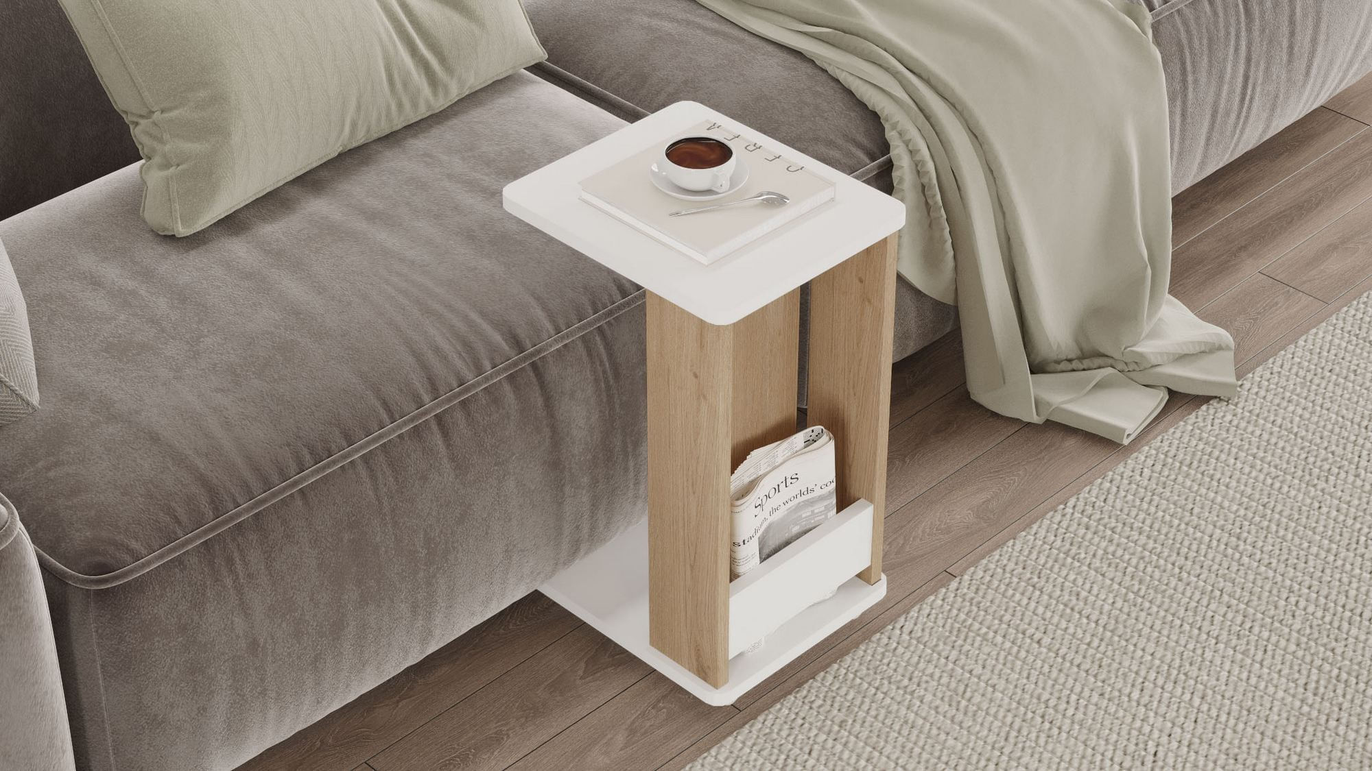 Masuta laterala MIN1-SW, 32 x 42 x 55 cm, stejar alb, PAL melaminat — imaginea 2