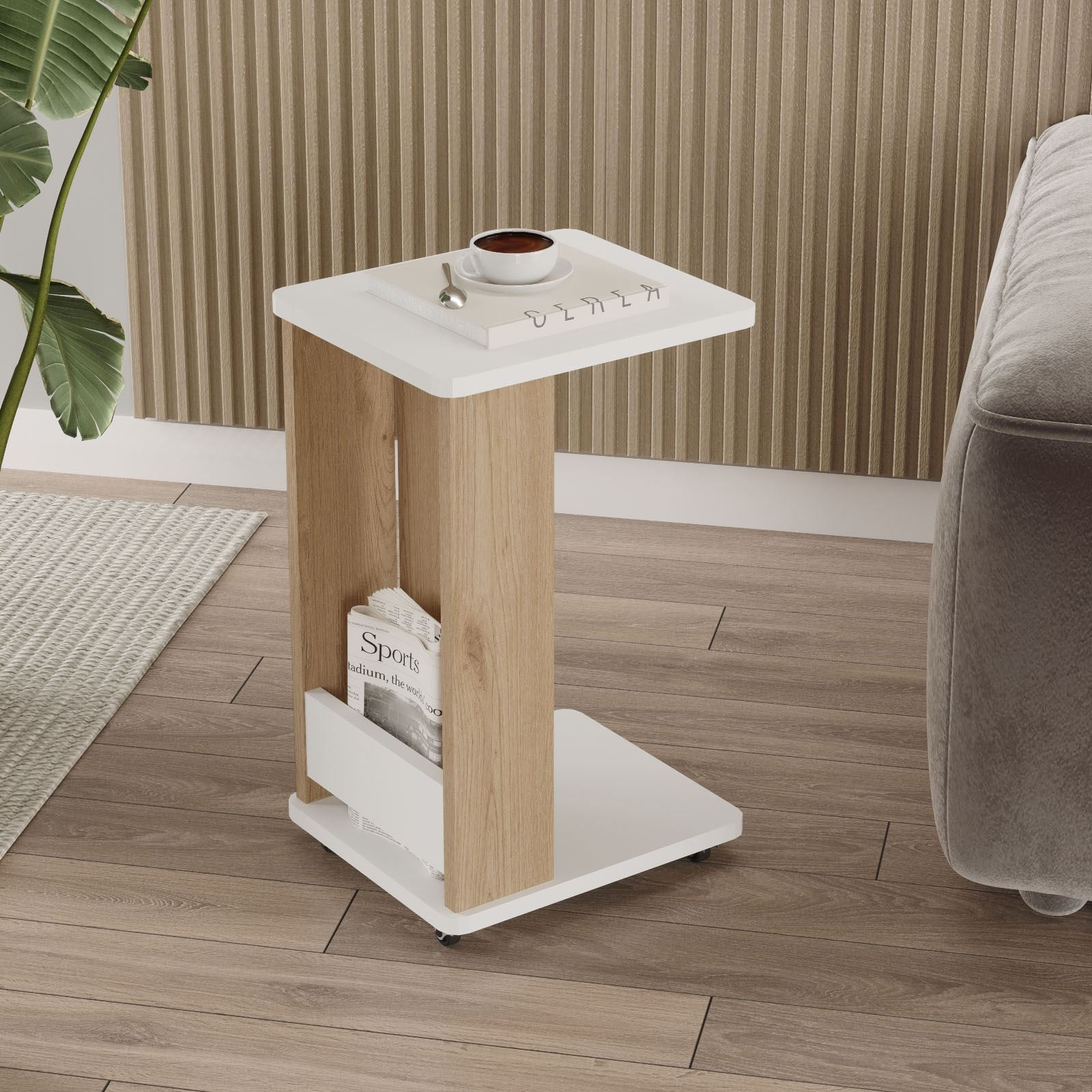 Masuta laterala MIN1-SW, 32 x 42 x 55 cm, stejar alb, PAL melaminat — imaginea 3