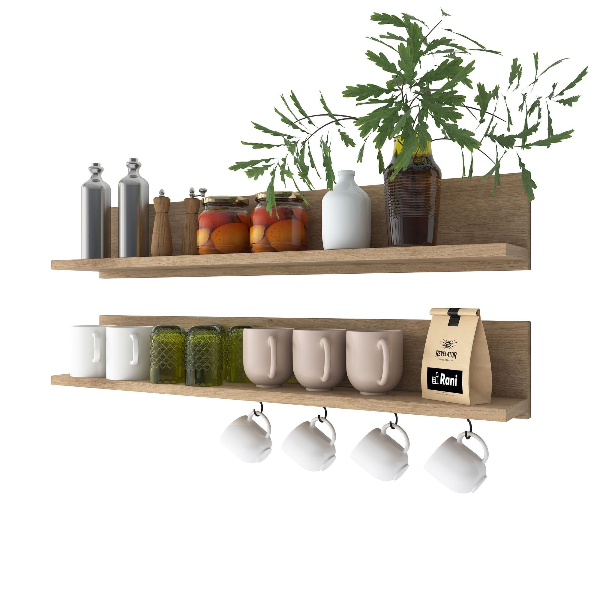 Raft de perete AE106, 90 x 15 x 14,8 cm, nuc, PAL, design modern — imaginea 2