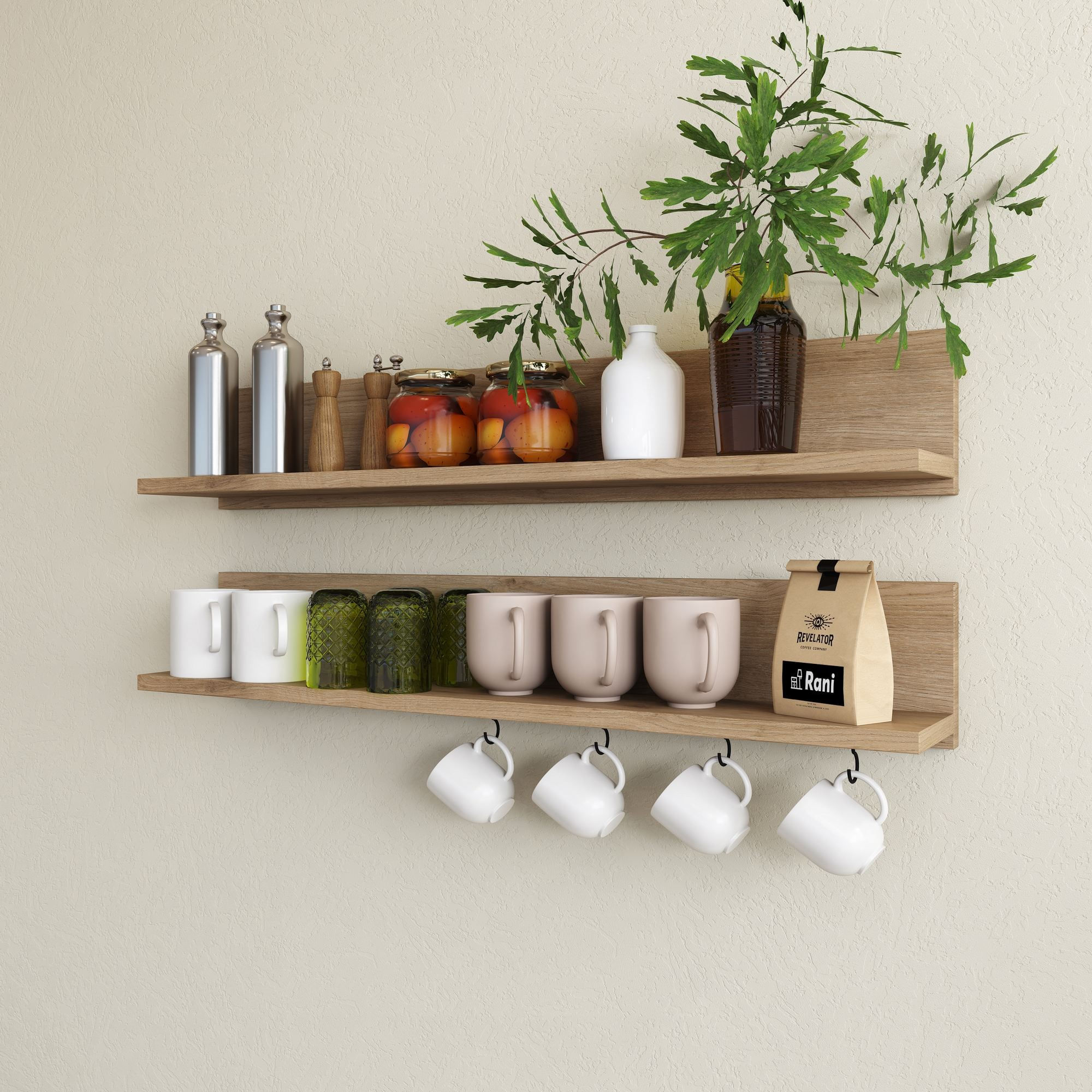Raft de perete AE106, 90 x 15 x 14,8 cm, nuc, PAL, design modern — imaginea 4