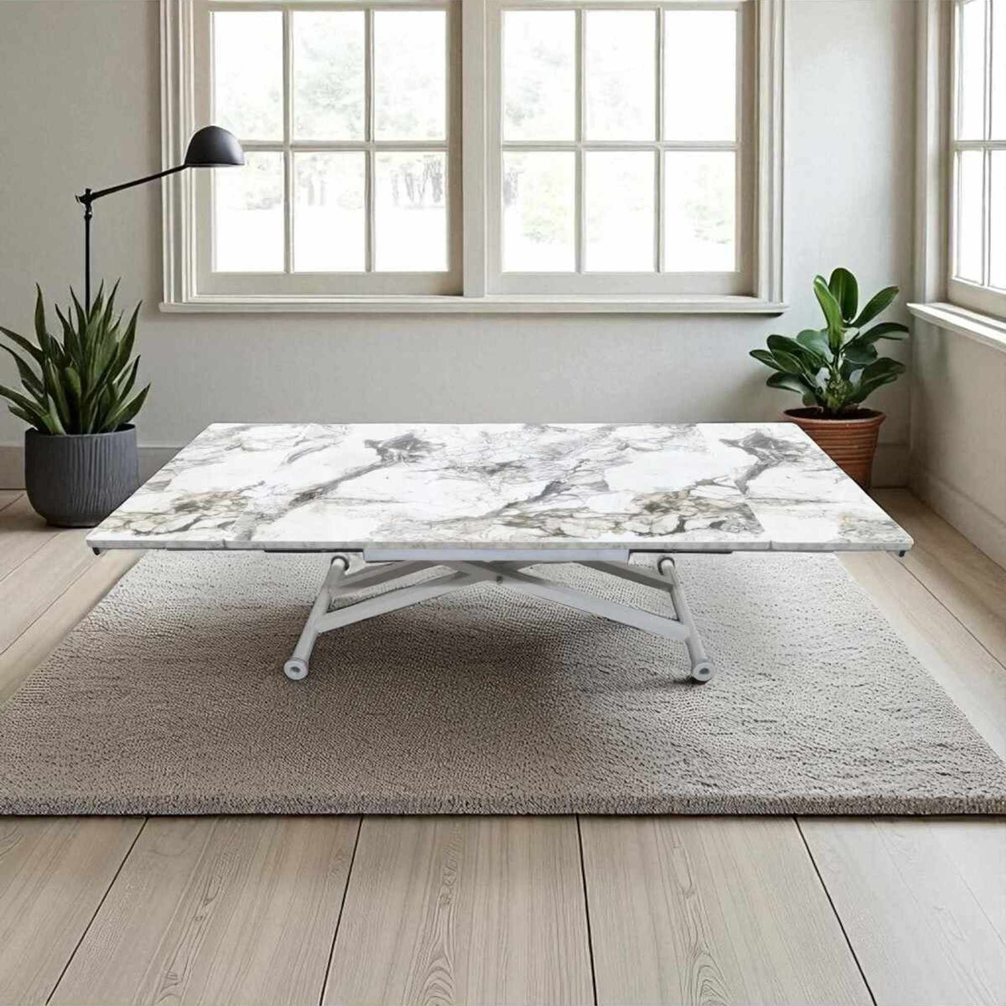 Masa dining Yan, alb marmura alb, MDF, capacitate 125 kg, alb marble / alb — imaginea 2