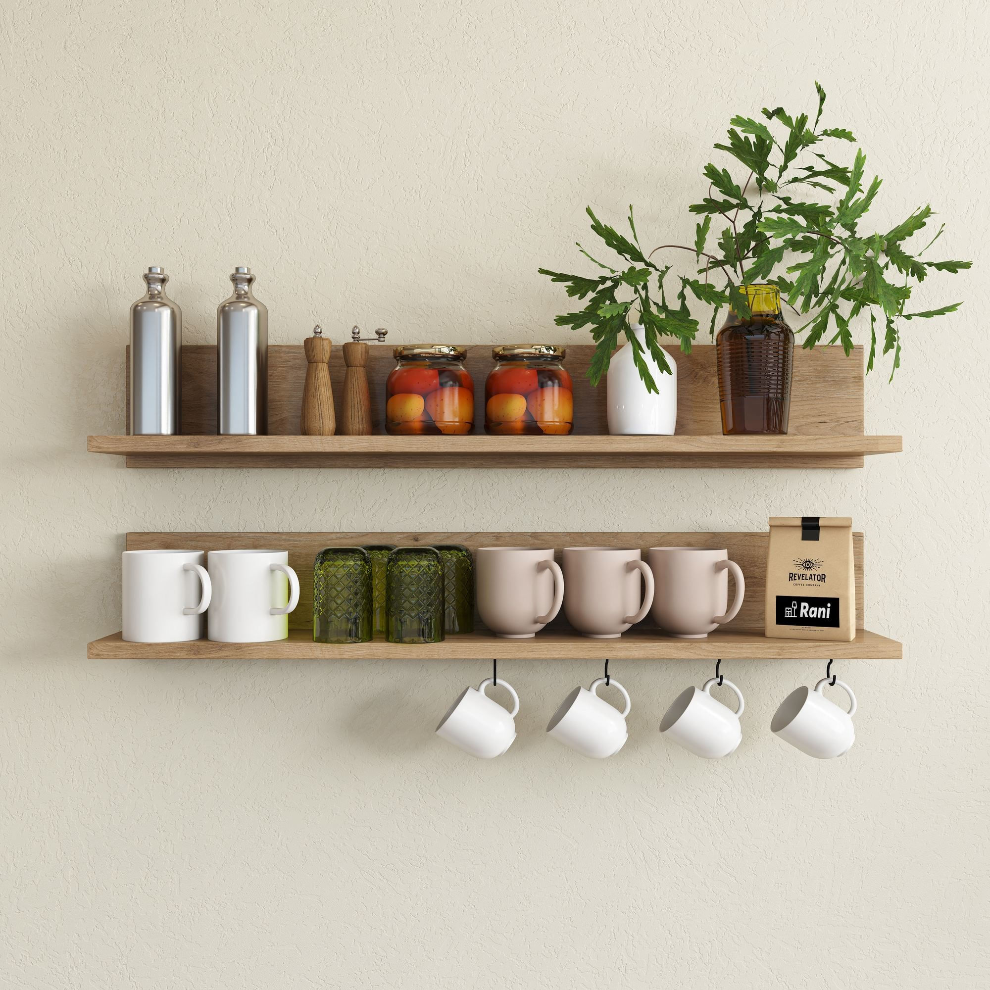 Raft de perete AE106, 90 x 15 x 14,8 cm, nuc, PAL, design modern — imaginea 8