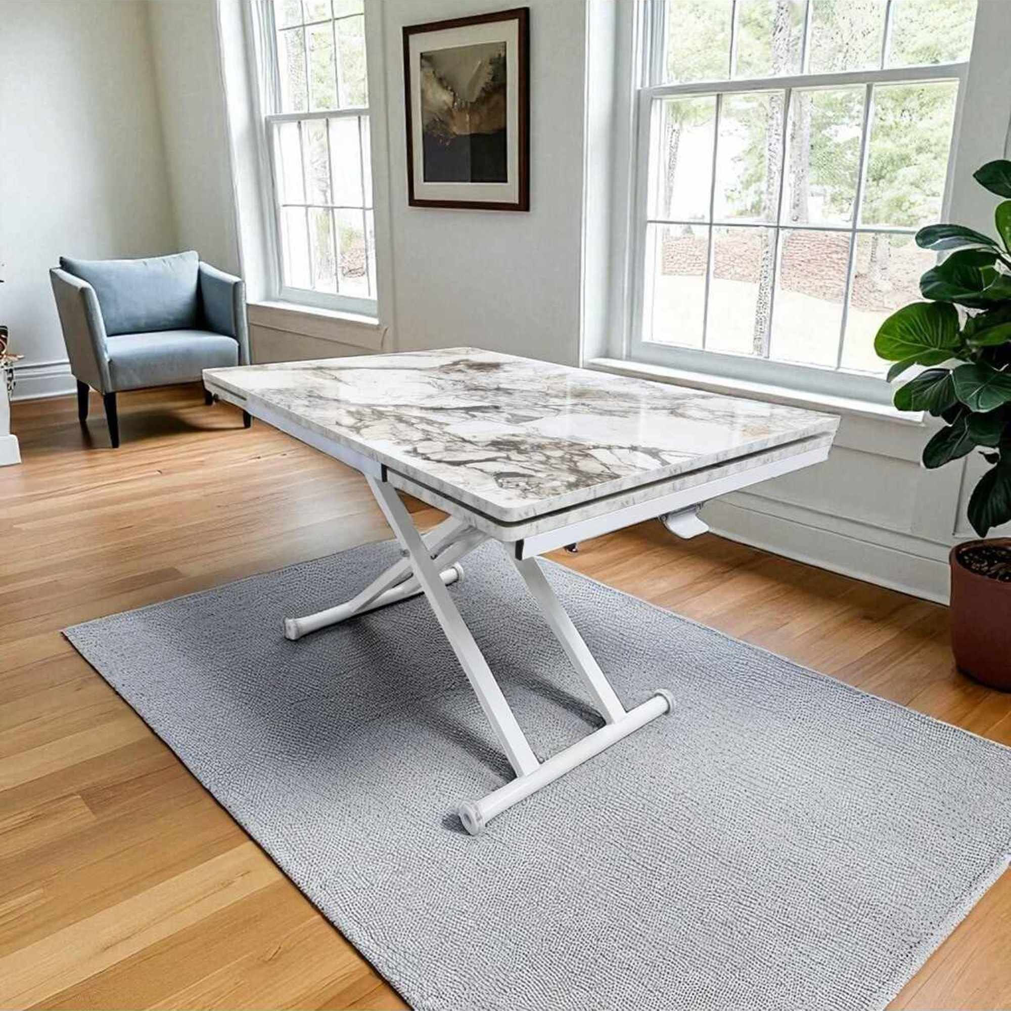 Masa dining Yan, alb marmura alb, MDF, capacitate 125 kg, alb marble / alb — imaginea 5