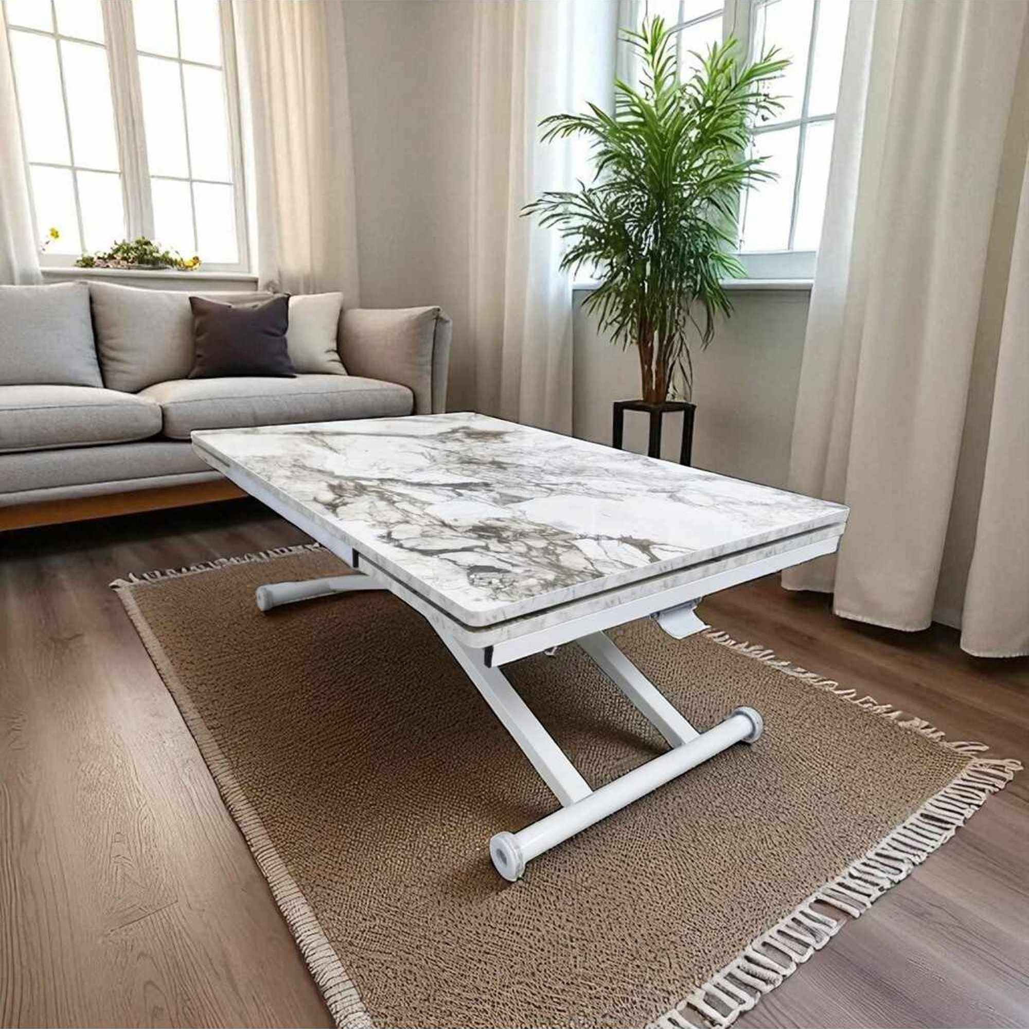 Masa dining Yan, alb marmura alb, MDF, capacitate 125 kg, alb marble / alb — imaginea 8