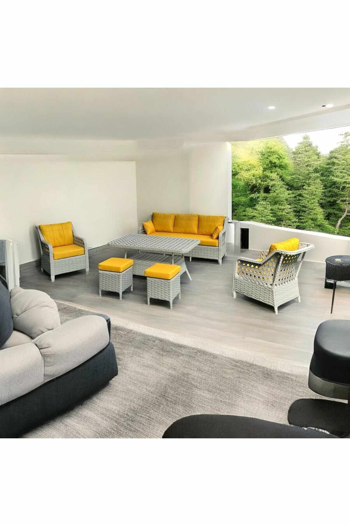Set lounge gradina Rondi - Yellow, 175 x 78 x 60 cm, galben gri, yellow / gri — imaginea 2