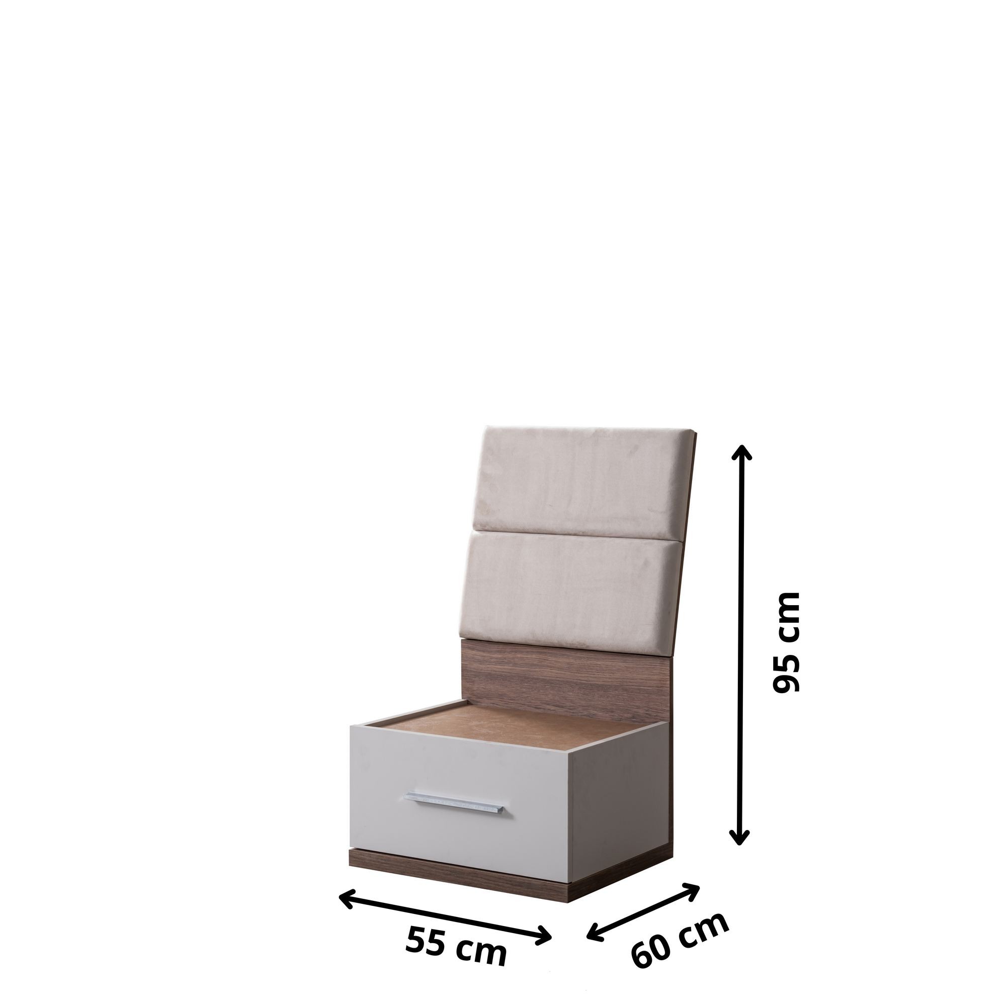 Noptiera Milano, 55 x 95 x 60 cm, alb maro, PAL melaminat — imaginea 3