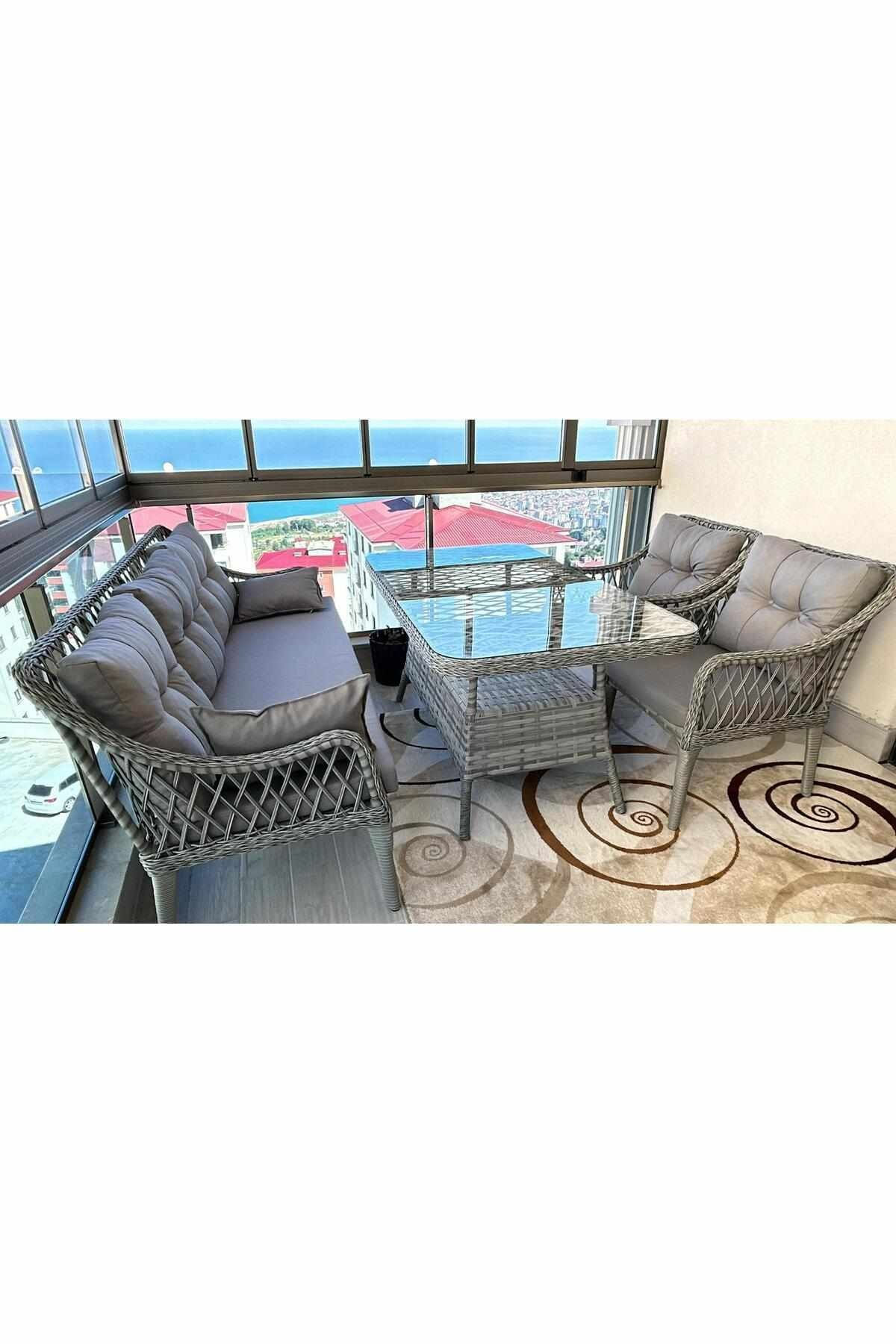 Set lounge gradina Hisar 3+1+1 - Light gri, 170 x 78 x 56 cm, gri deschis, light gri — imaginea 4