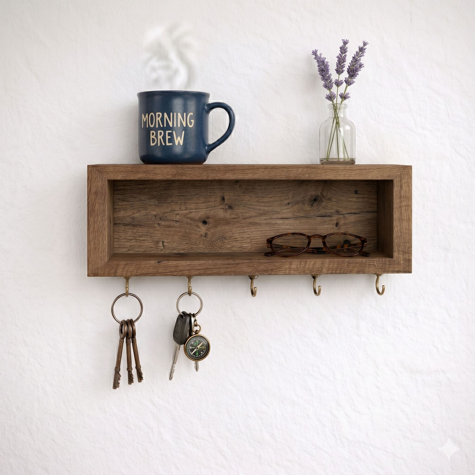 Raft decorativ de perete din lemn R-Raf360, 40 x 14 x 7 cm, lemn natur, lemn, design modern — imaginea 3