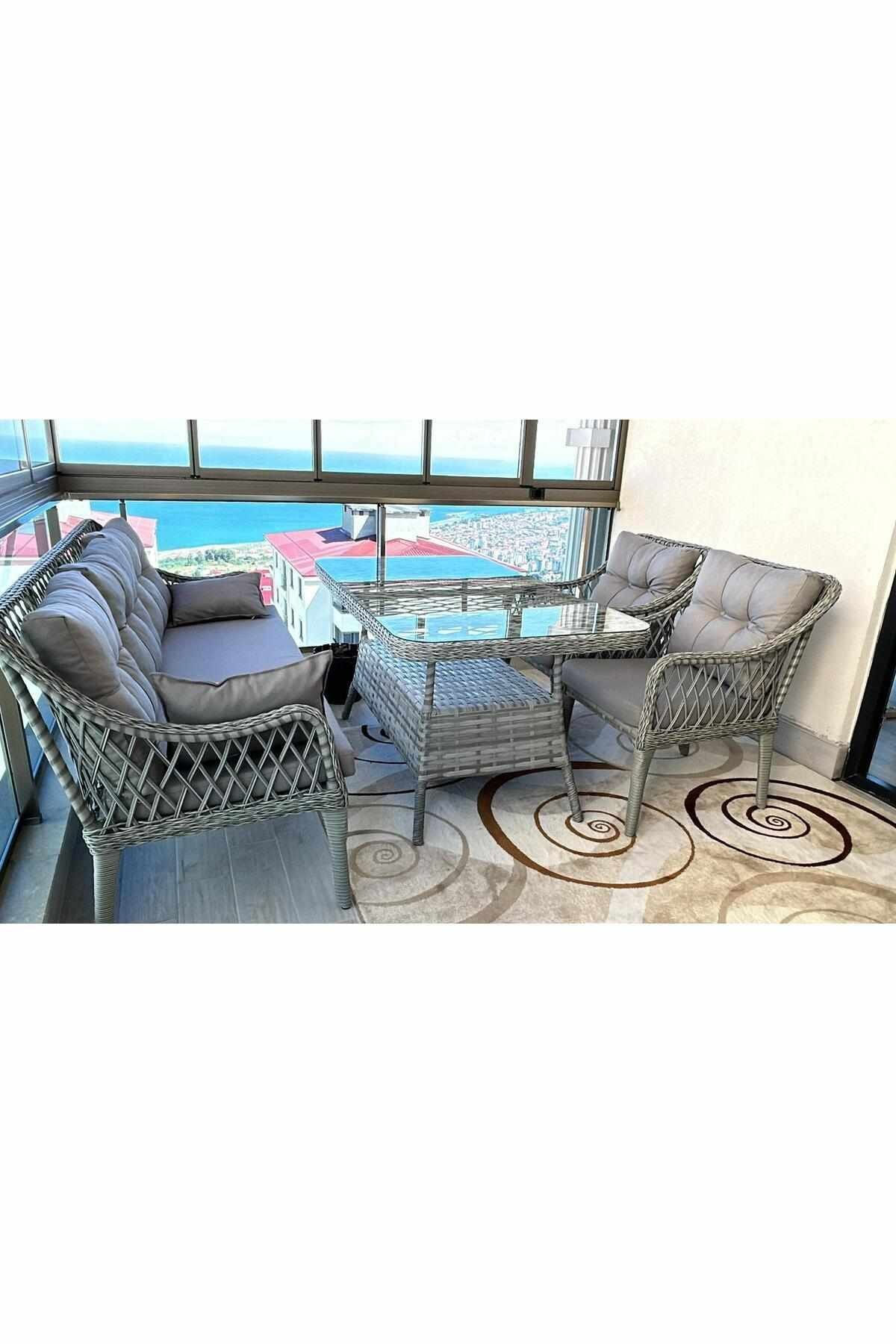 Set lounge gradina Hisar 3+1+1 - Light gri, 170 x 78 x 56 cm, gri deschis, light gri — imaginea 6