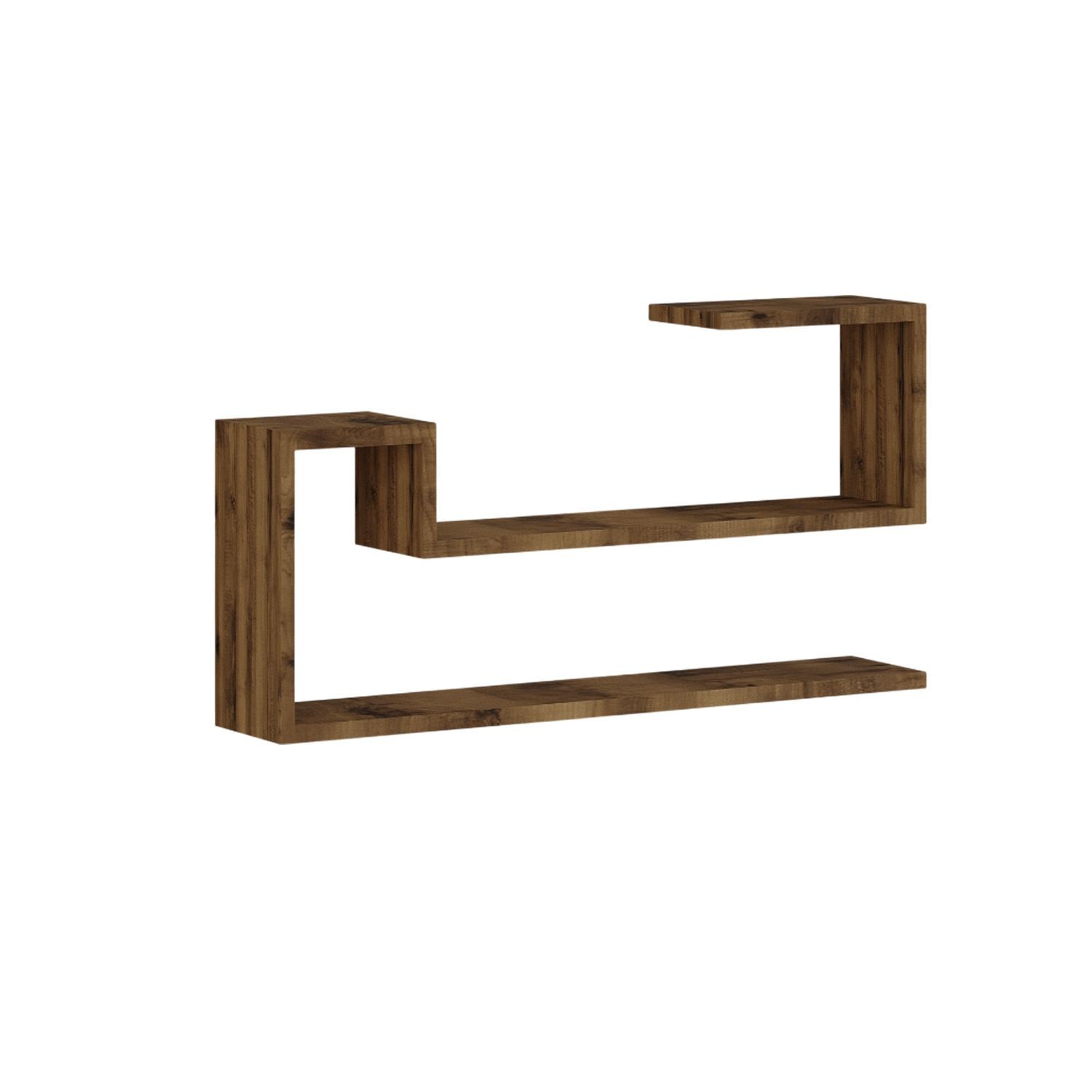 Raft de perete Ravi, nuc antichizat, PAL melaminat, design modern, antique nuc — imaginea 2