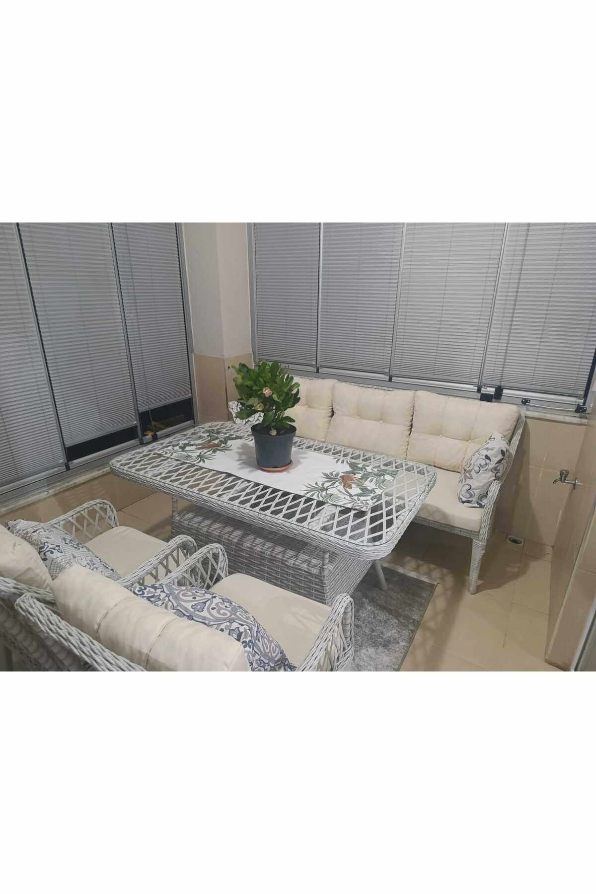 Set lounge gradina Hisar 3+1+1, 170 x 78 x 56 cm, bej — imaginea 3