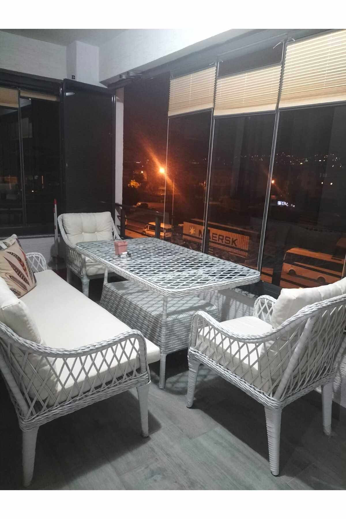 Set lounge gradina Hisar 3+1+1, 170 x 78 x 56 cm, bej — imaginea 4