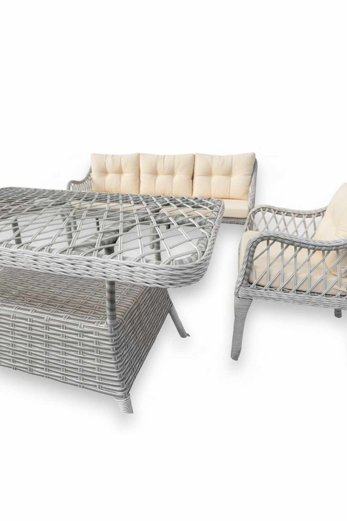 Set lounge gradina Hisar 3+1+1, 170 x 78 x 56 cm, bej — imaginea 6