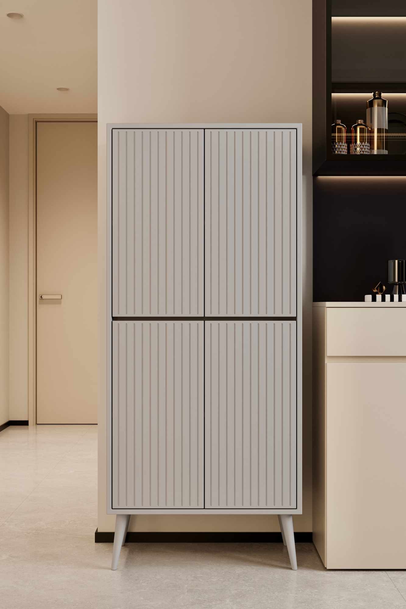 Mobilier bucatarie Capella, 69 x 158 x 32 cm, gri deschis, MDF, capacitate 30 kg, light gri