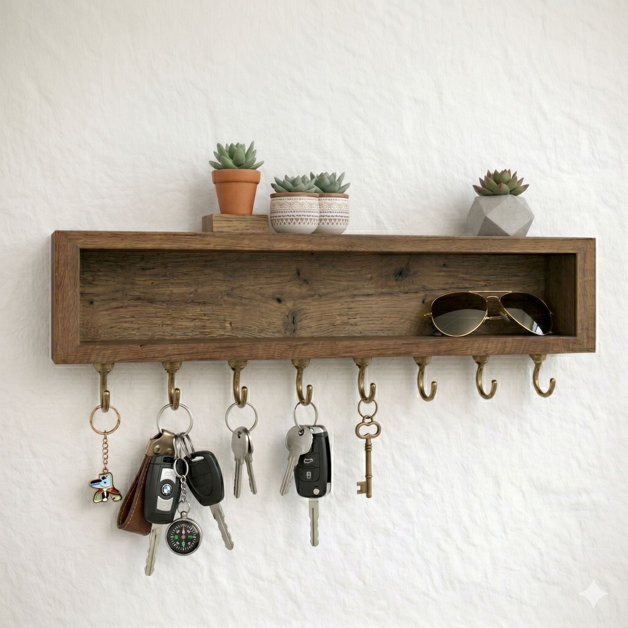 Raft decorativ de perete din lemn R-Raf362, 60 x 14 x 7 cm, lemn natur, lemn, design modern — imaginea 2